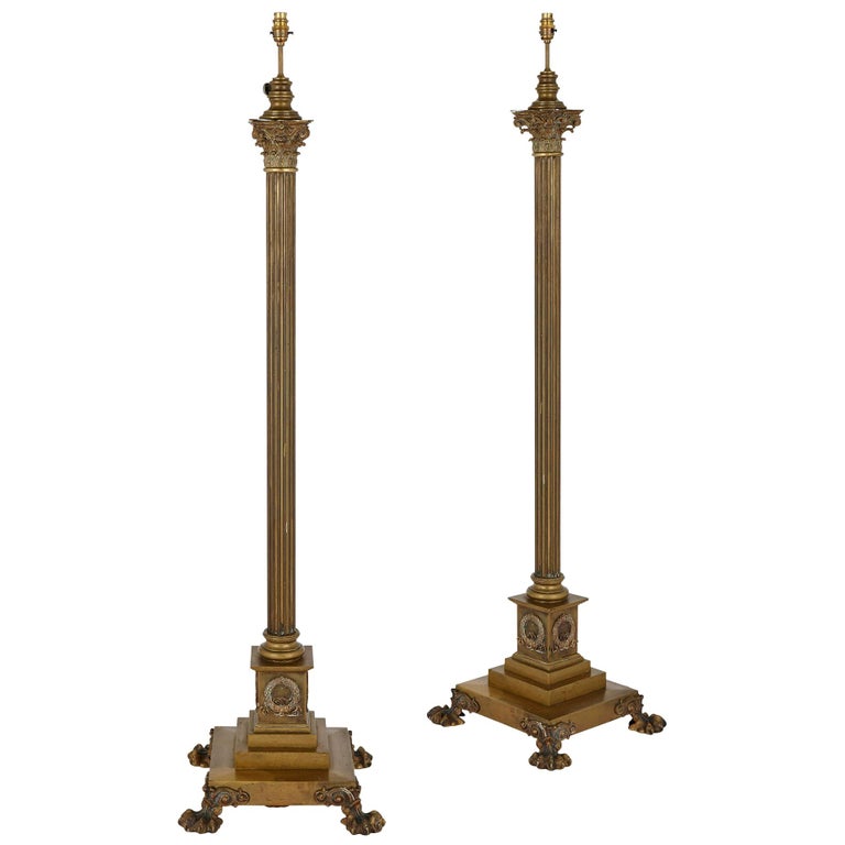 Pair of Gilt Bronze Standing Floor Lamps For Sale