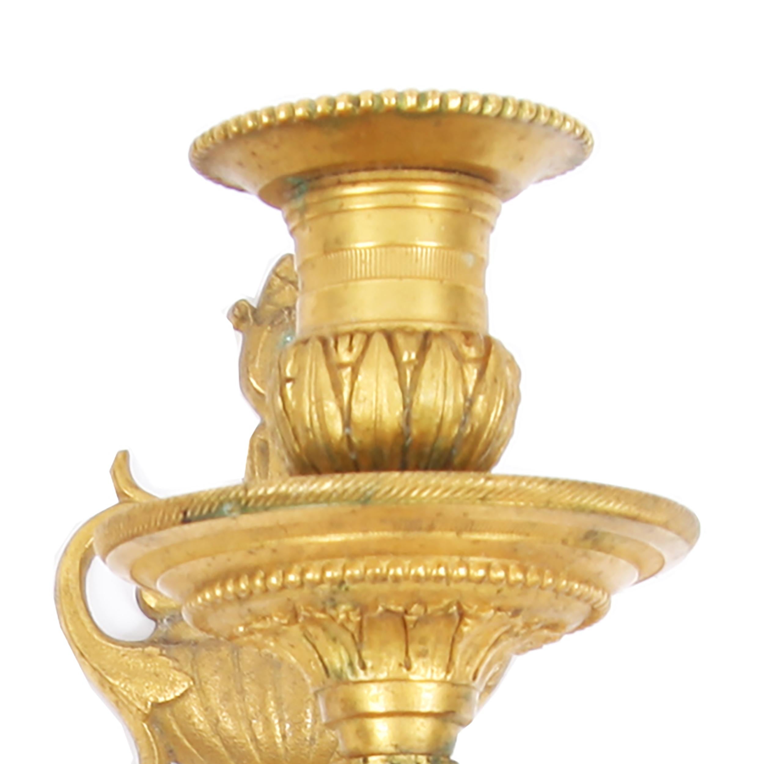 Pair of Gilt Bronze Swedish Wall Sconces In Good Condition For Sale In London, GB
