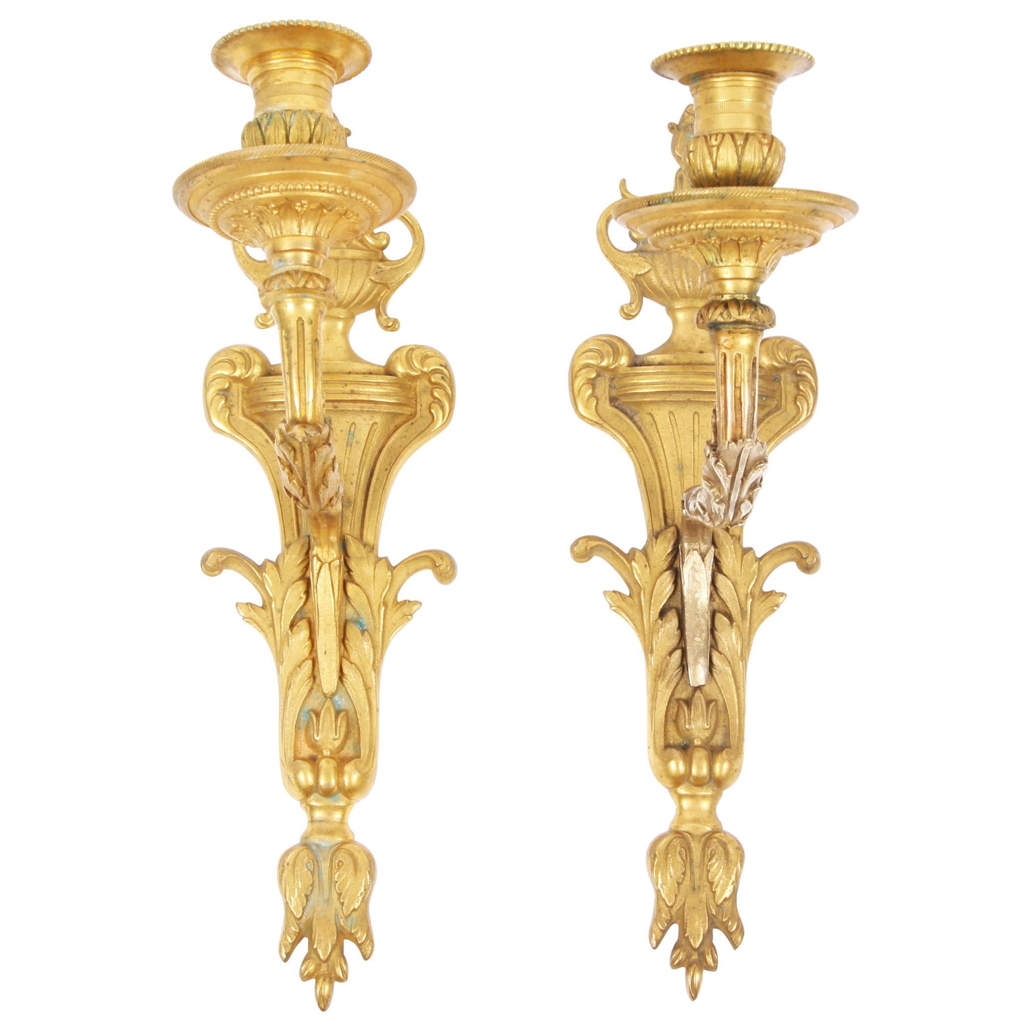Pair of Gilt Bronze Swedish Wall Sconces For Sale