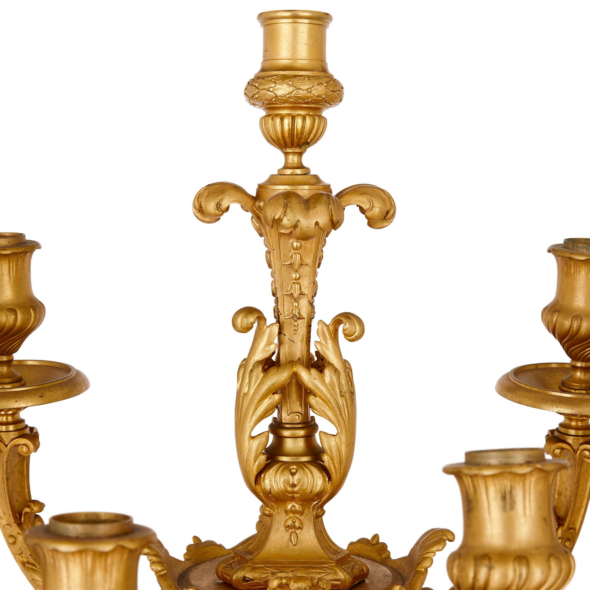 19th Century Pair of Gilt Bronze Table Candelabra by Ferdinand Barbedienne For Sale