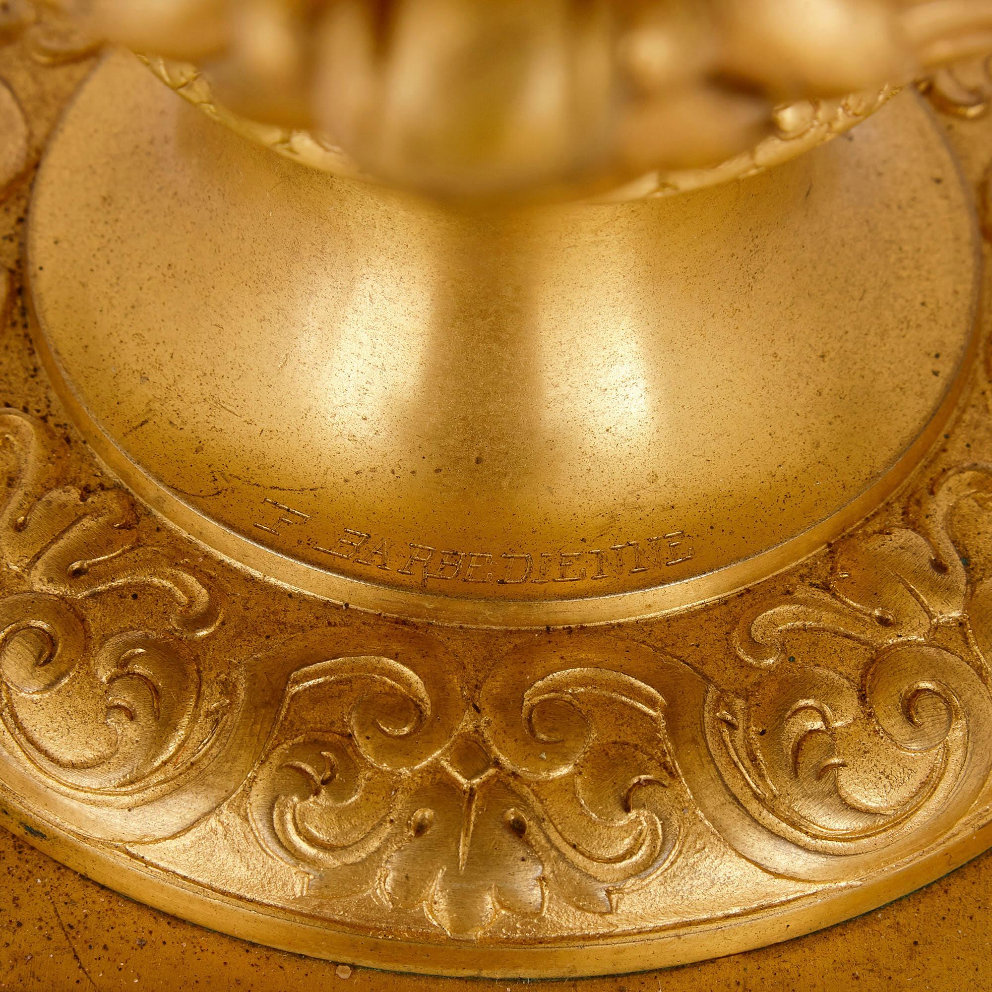 Paire de chandeliers de table en bronze doré de Ferdinand Barbedienne en vente 1