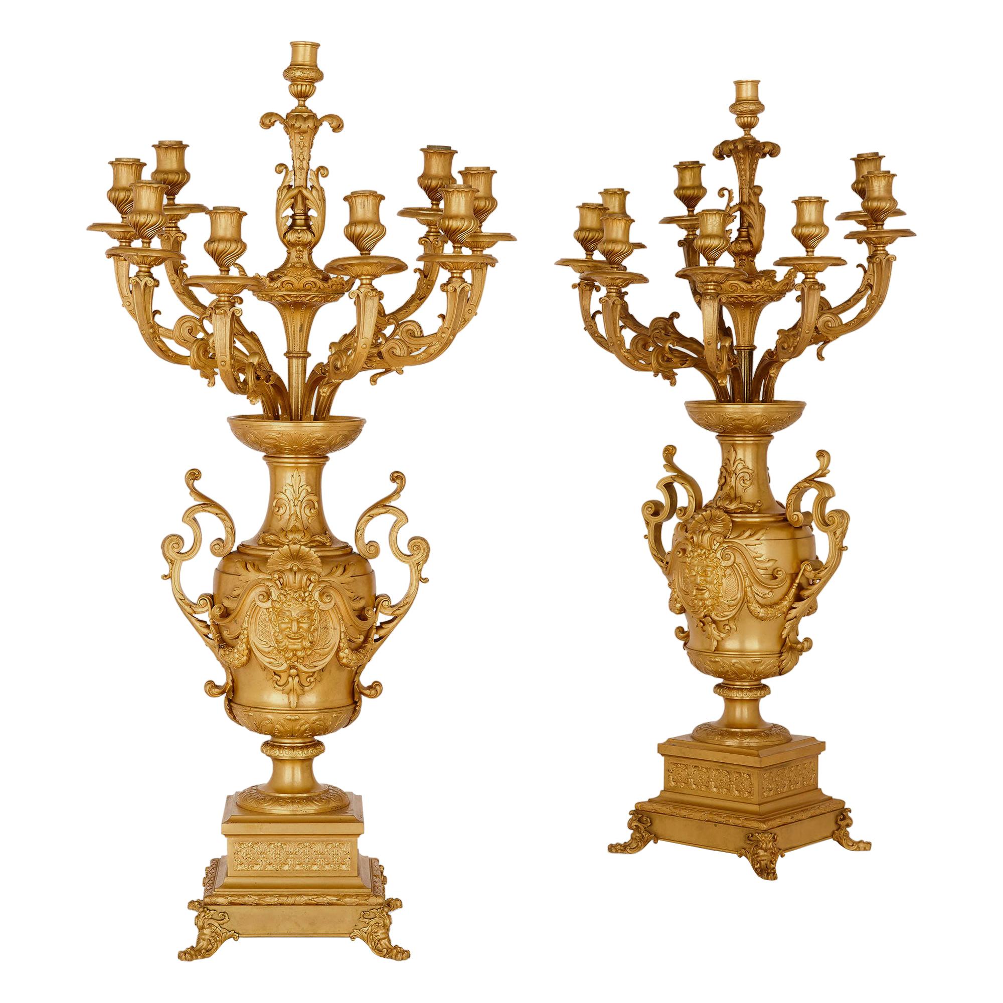 Paar Tischkronleuchter aus vergoldeter Bronze von Ferdinand Barbedienne