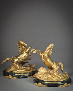 Pair of Gilt Bronze Table Sea Horses on Marble, by E.F. Caldwell, circa 1900