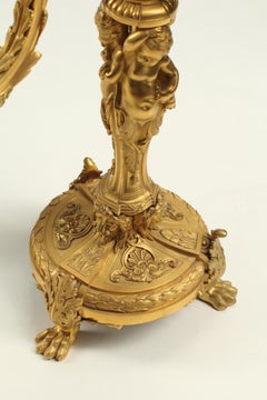 Pair of Gilt Bronze Three Light Candelabra, 19th Century French