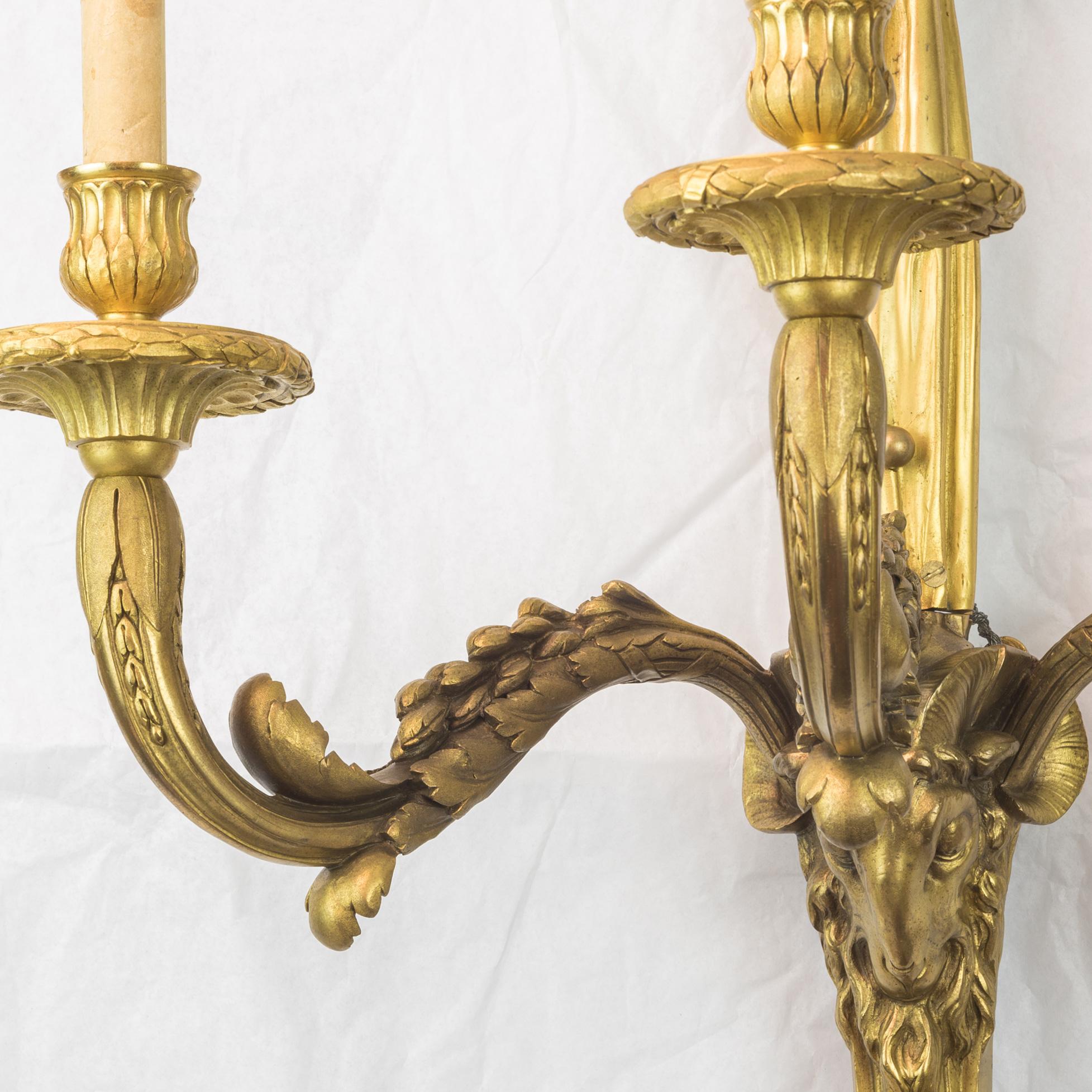 19th Century Pair of Gilt Bronze Three-Light Sconces For Sale