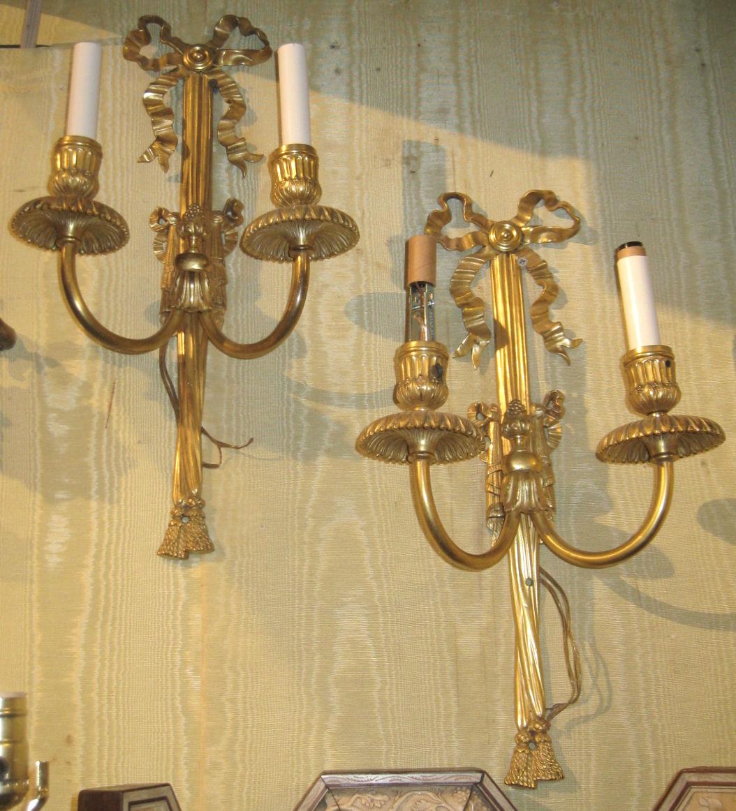 American Pair of Gilt Bronze Two-Arm Wall Light Sconces Attributed to Caldwell & Co. For Sale