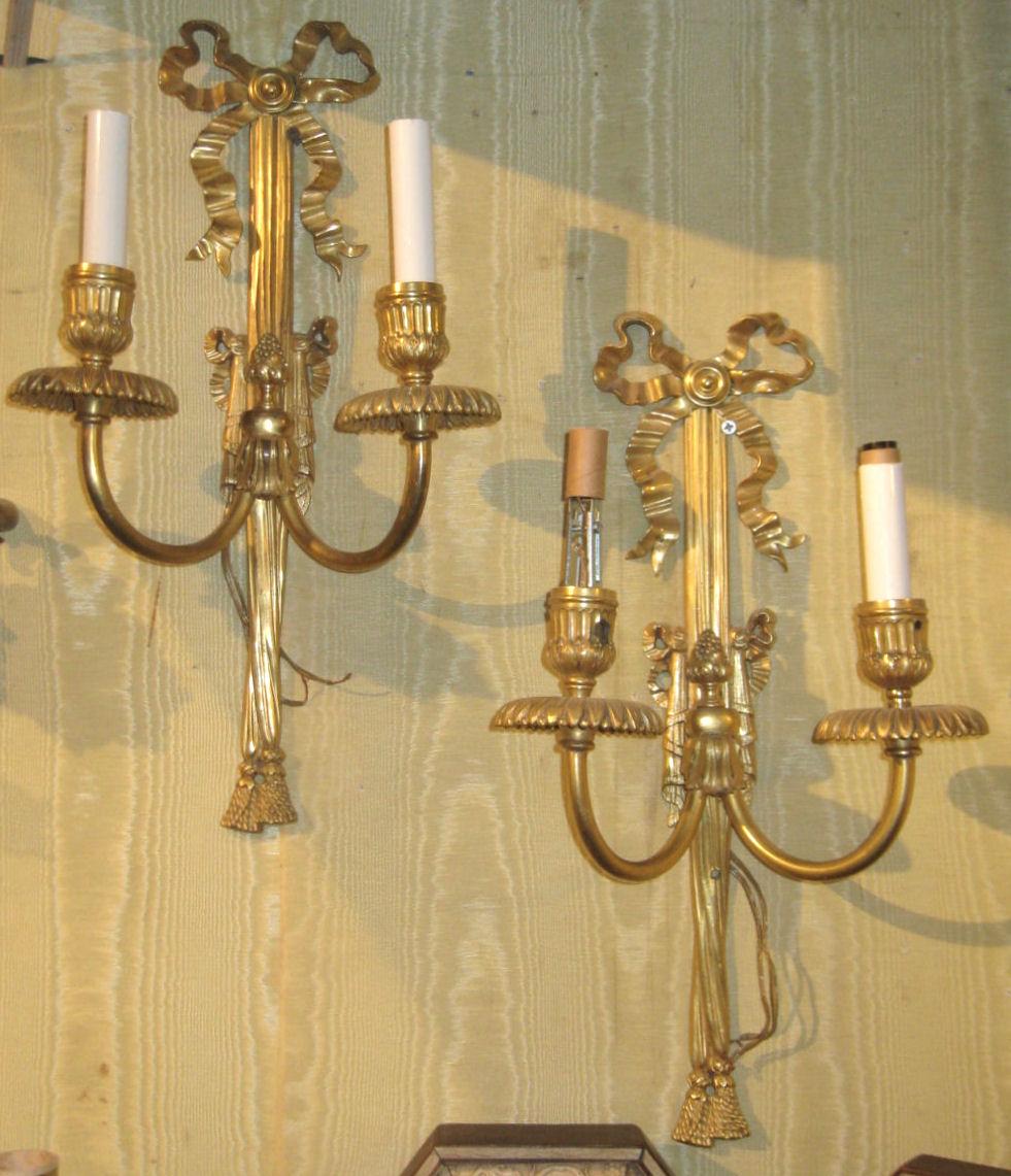 Pair of Gilt Bronze Two-Arm Wall Light Sconces Attributed to Caldwell & Co. In Good Condition For Sale In New York, NY