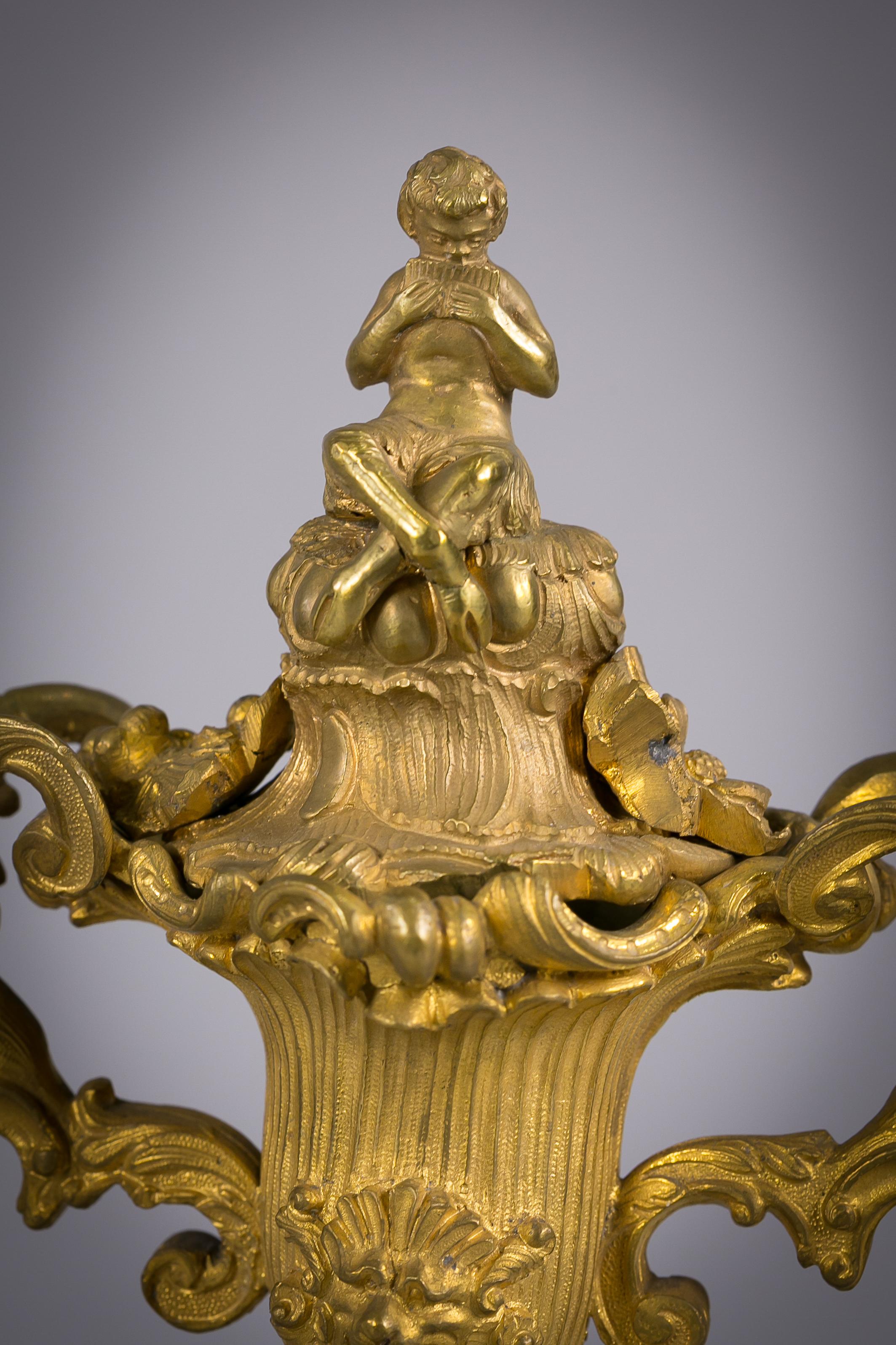 Pair of Gilt Bronze Two Handled Covered Urns on Marble Bases, French, circa 1890 In Good Condition For Sale In New York, NY