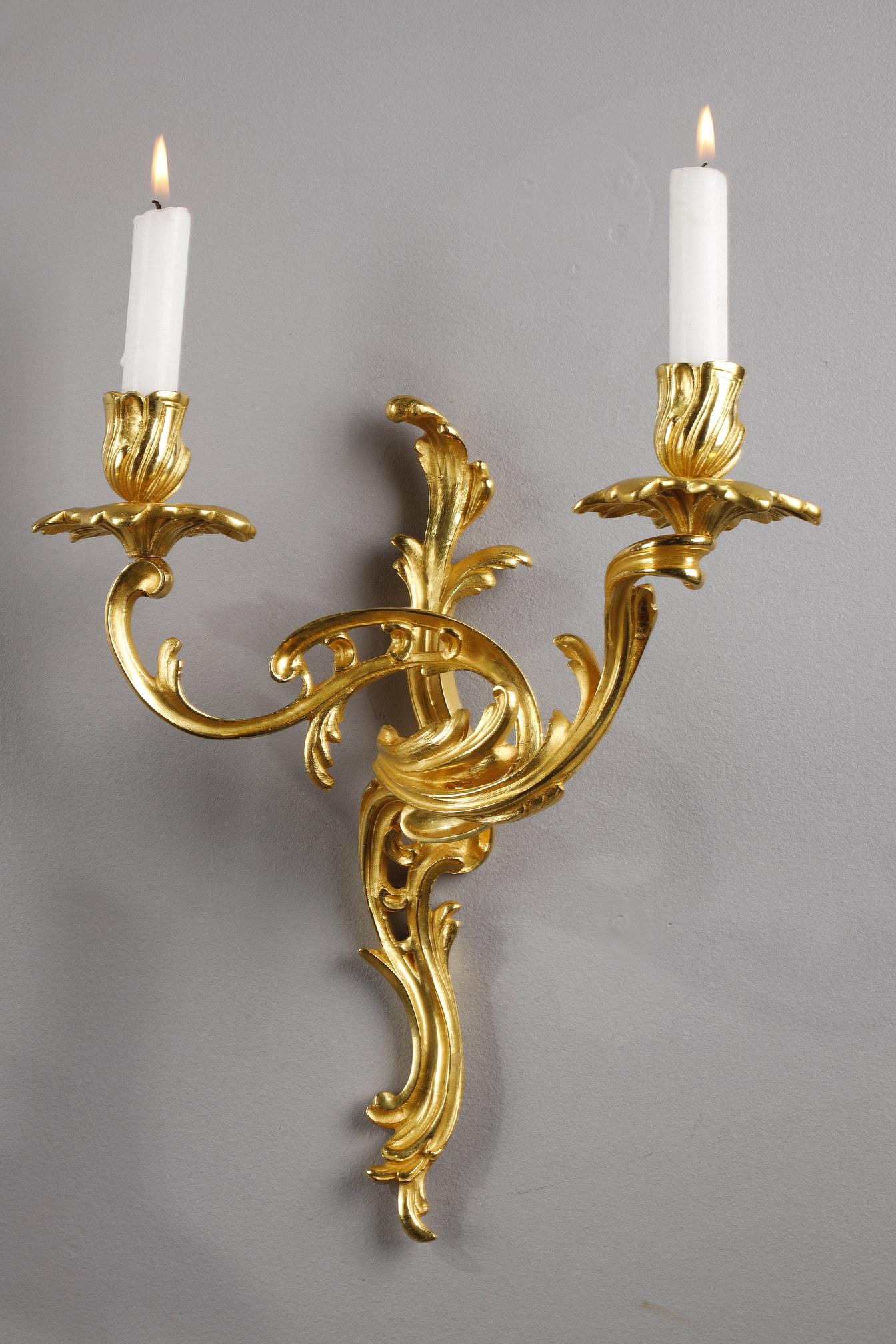 Pair of Gilt Bronze Wall Candlesticks in Rocaille Style 4