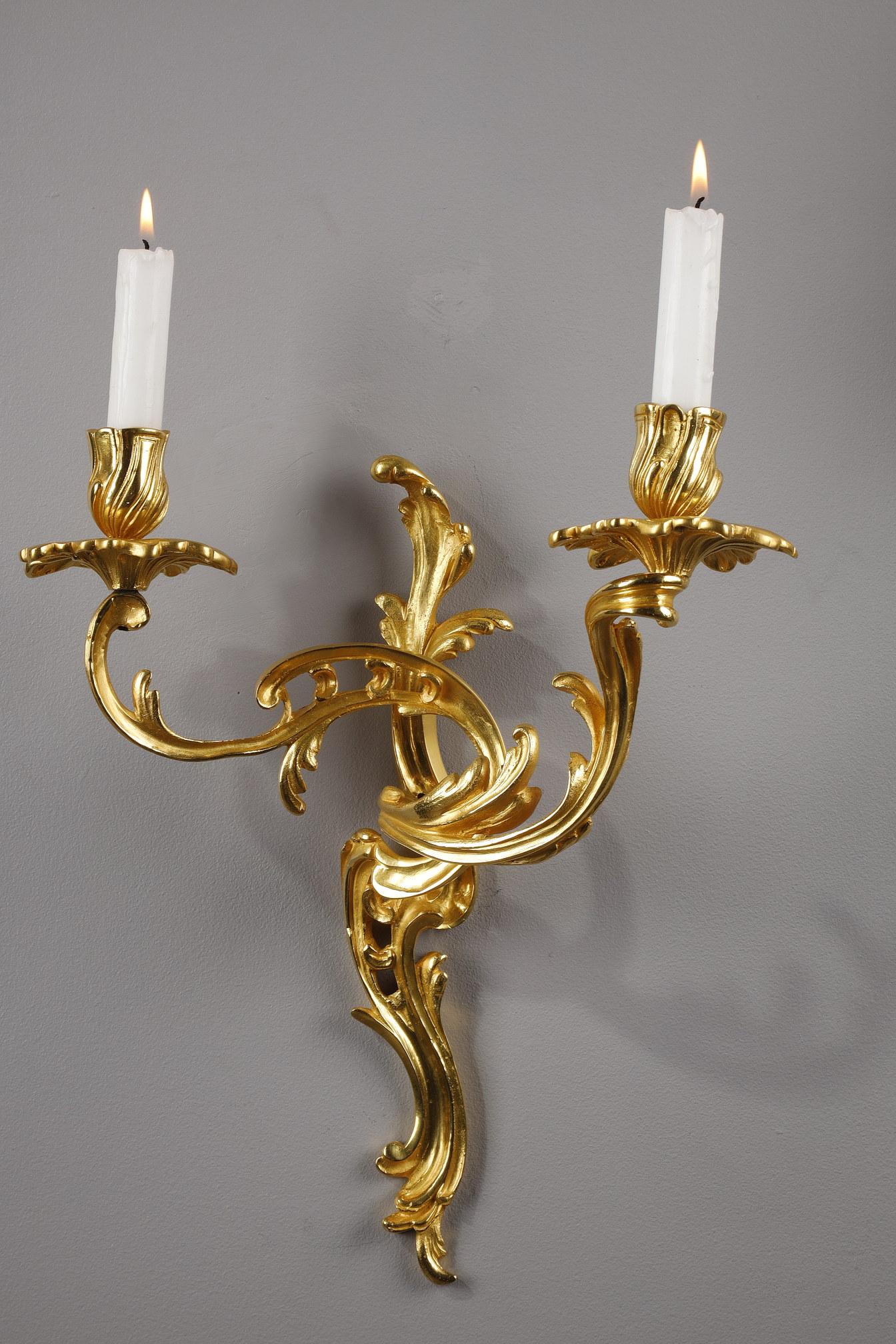 Pair of Gilt Bronze Wall Candlesticks in Rocaille Style 5