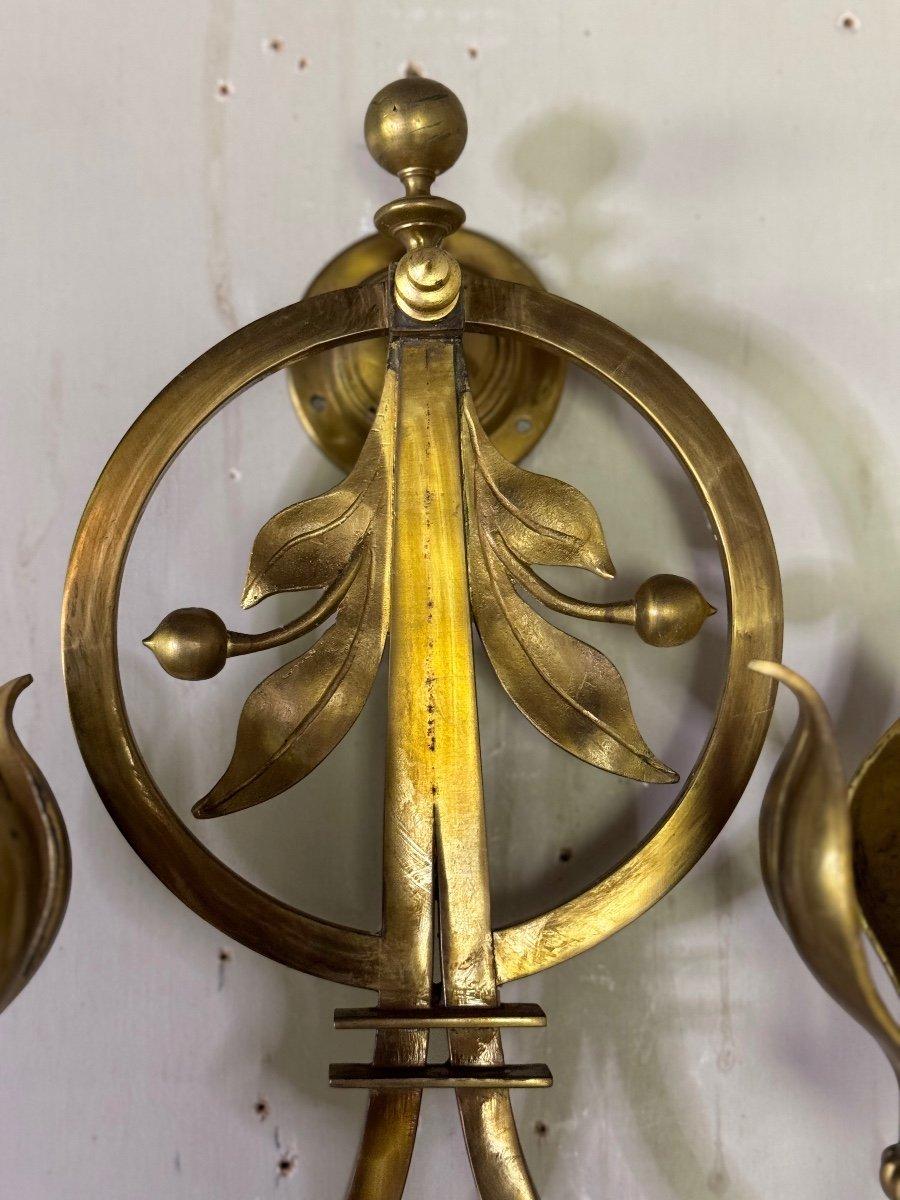 Coppia di lampade da parete in bronzo dorato, circa 1900 In condizioni ottime in vendita a Honnelles, WHT