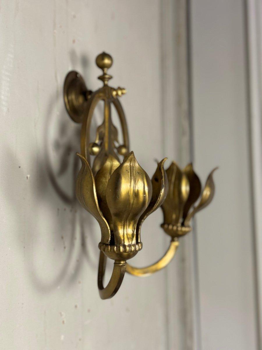 XX secolo Coppia di lampade da parete in bronzo dorato, circa 1900 in vendita
