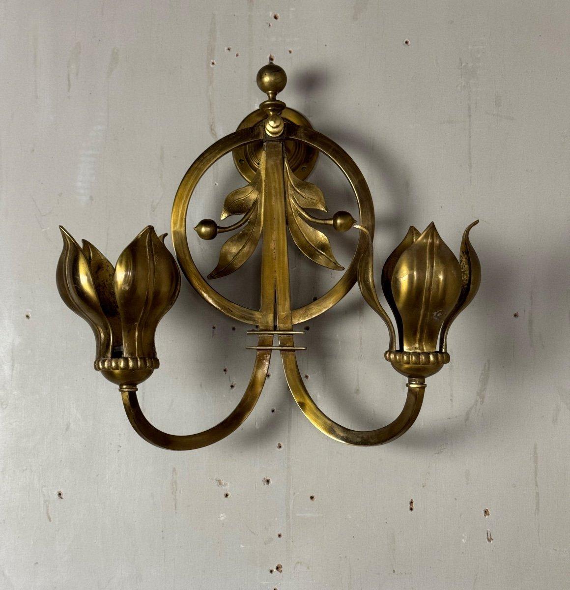 Bronzo Coppia di lampade da parete in bronzo dorato, circa 1900 in vendita
