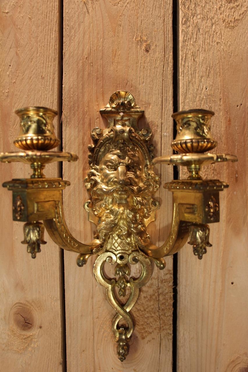 Pair Of Gilt Bronze Wall Lights Signed By Etienne Giraud In Lyon For Sale 1
