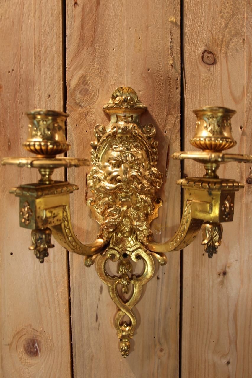 Pair Of Gilt Bronze Wall Lights Signed By Etienne Giraud In Lyon For Sale 2