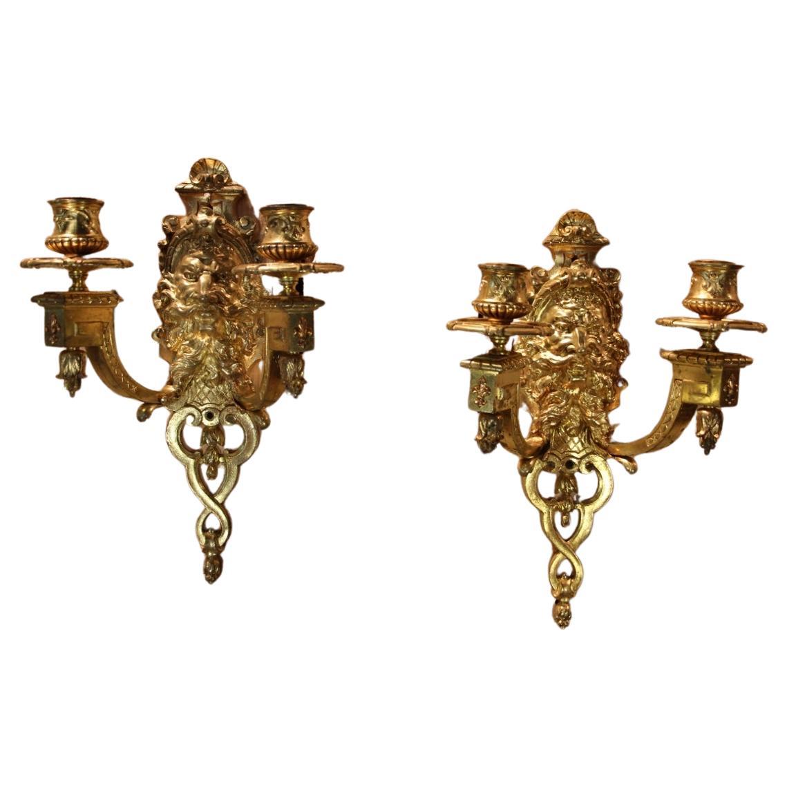 Pair Of Gilt Bronze Wall Lights Signed By Etienne Giraud In Lyon For Sale