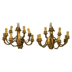 Antique Pair Of Gilt Bronze Wall Lights With Winged Putti, Napoleon III, 19th Century