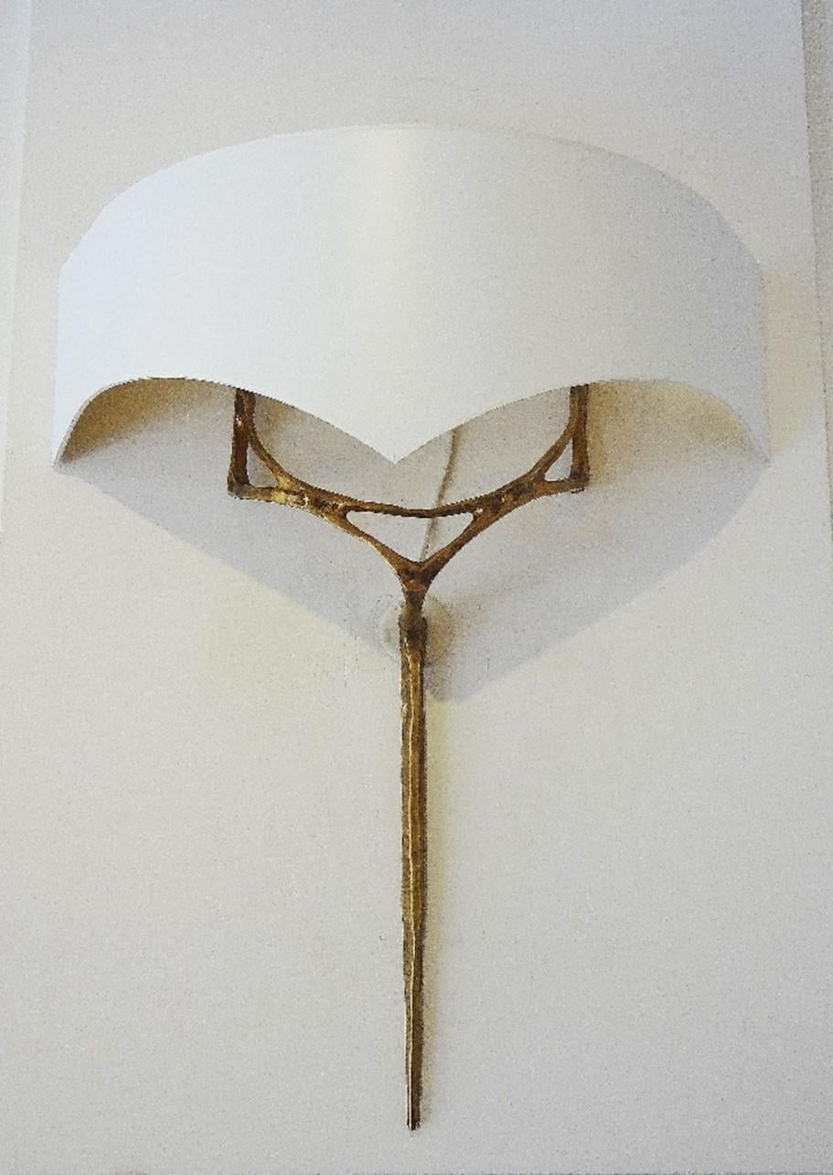 Polished Pair of Gilt Bronze Wall-Sconces by Félix Agostini, circa 1955 For Sale