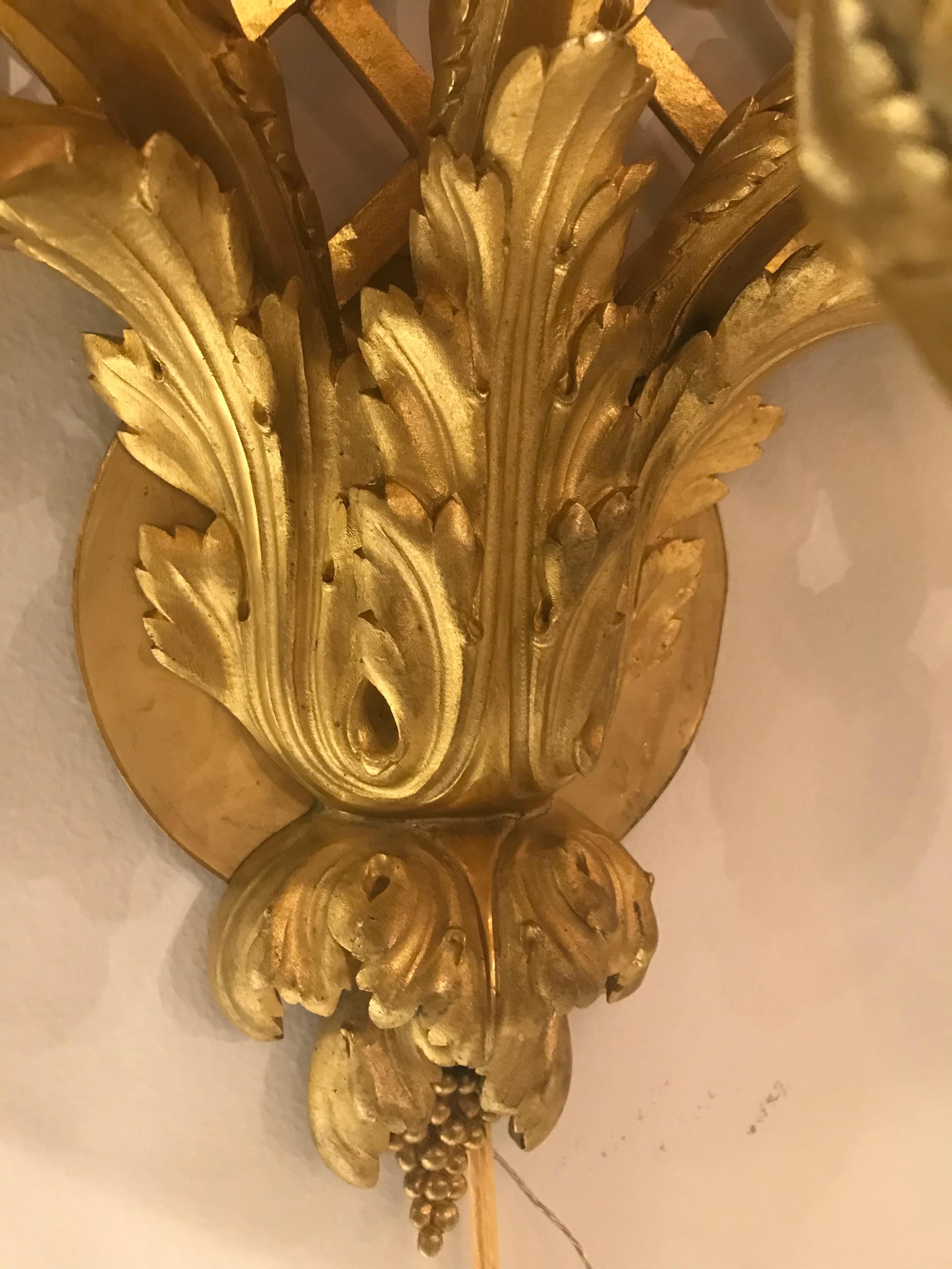 Pair of Gilt Bronze Wall Sconces by Henri Vian For Sale 6