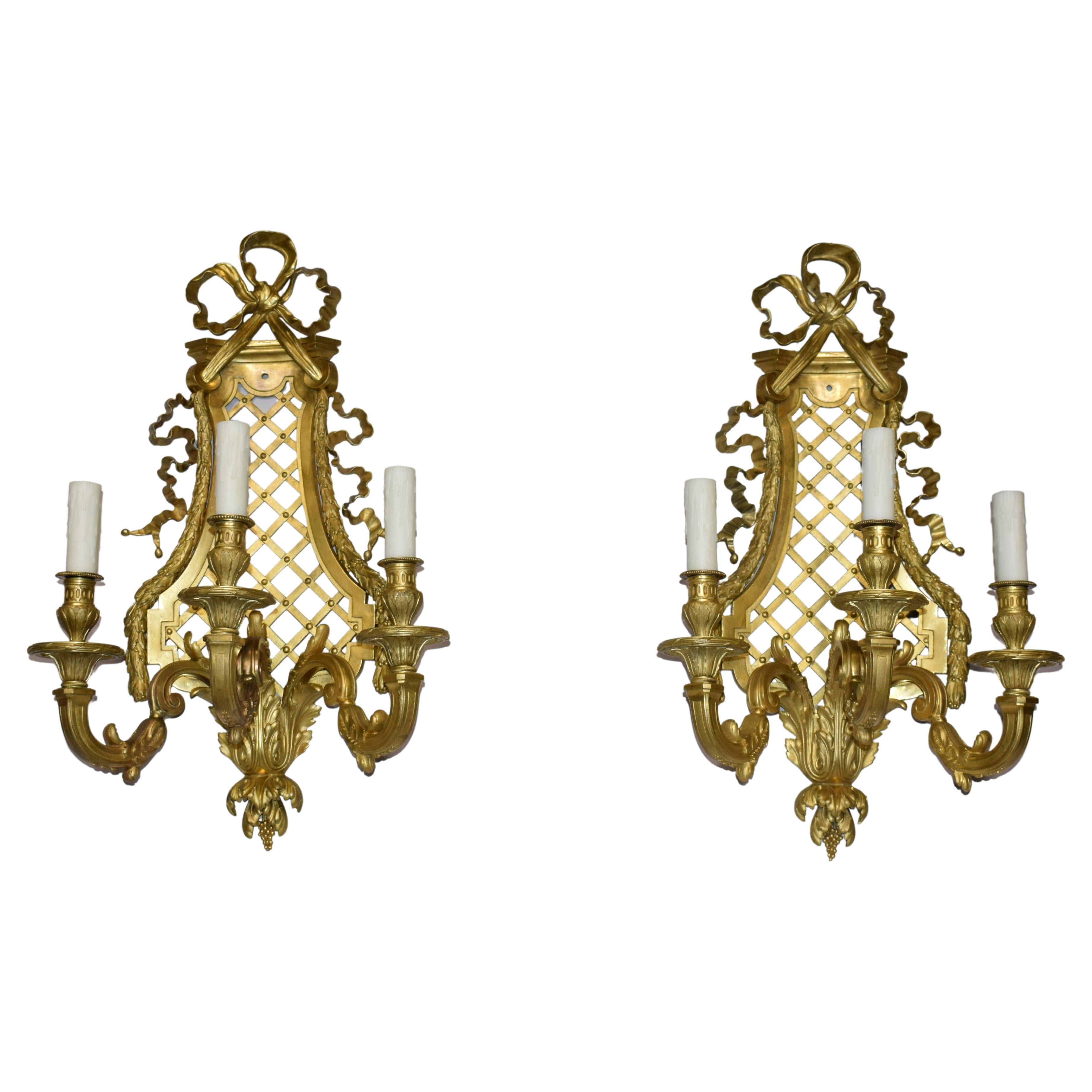 Pair of Gilt Bronze Wall Sconces by Henri Vian For Sale