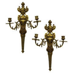 Pair of Gilt Bronze Wall Sconces Depicting Kings