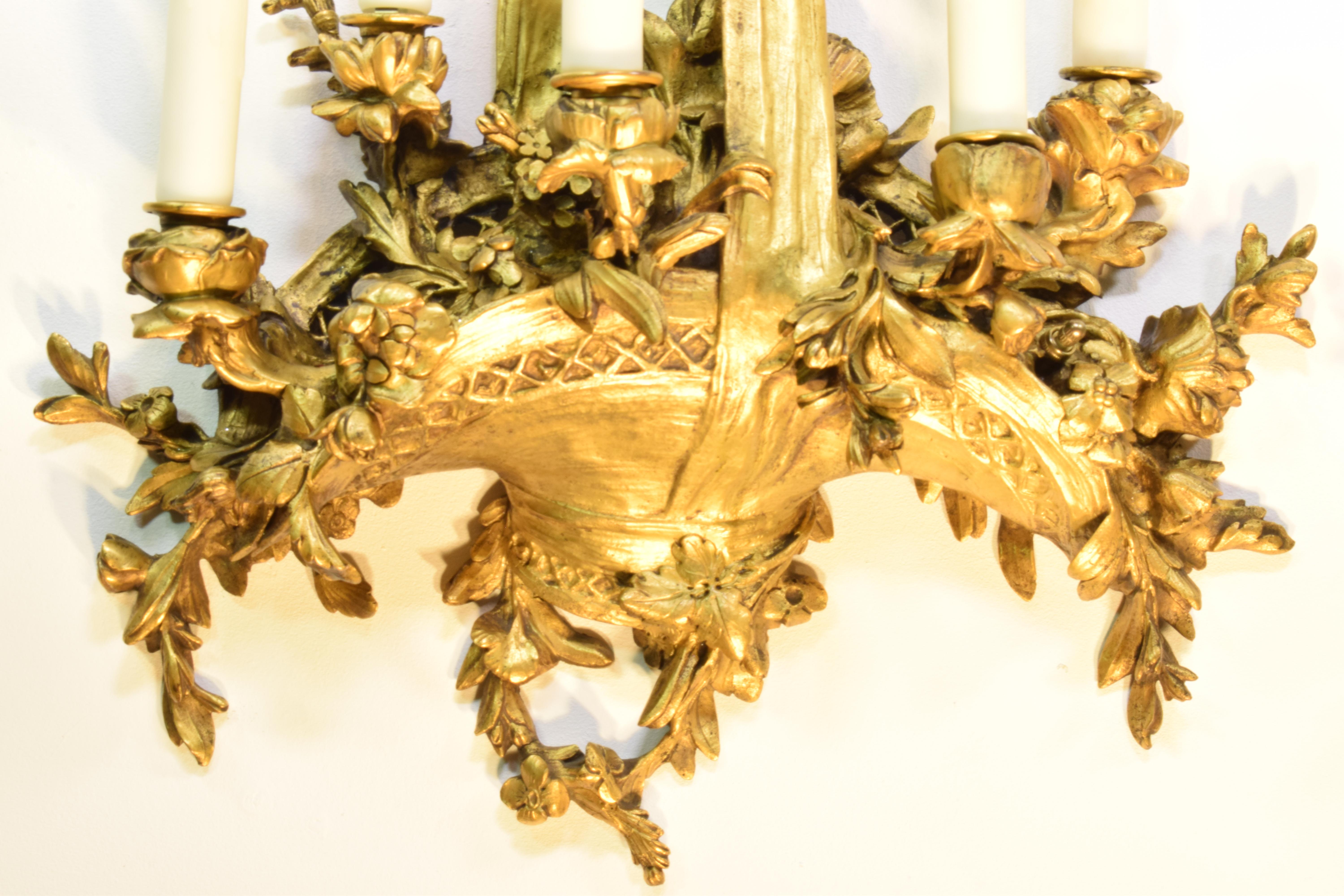 French Pair of Gilt Bronze Wall Sconces For Sale