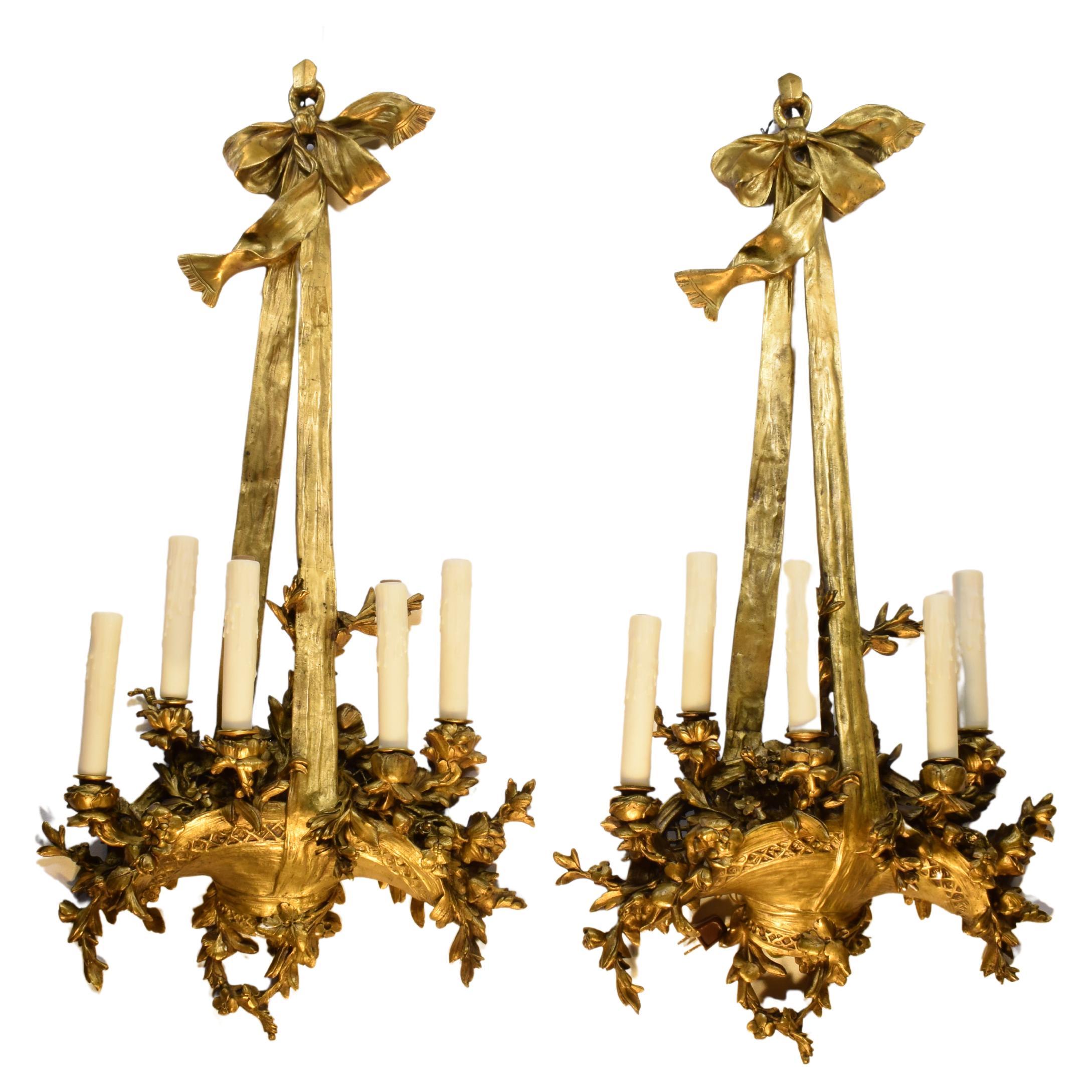 Pair of Gilt Bronze Wall Sconces For Sale