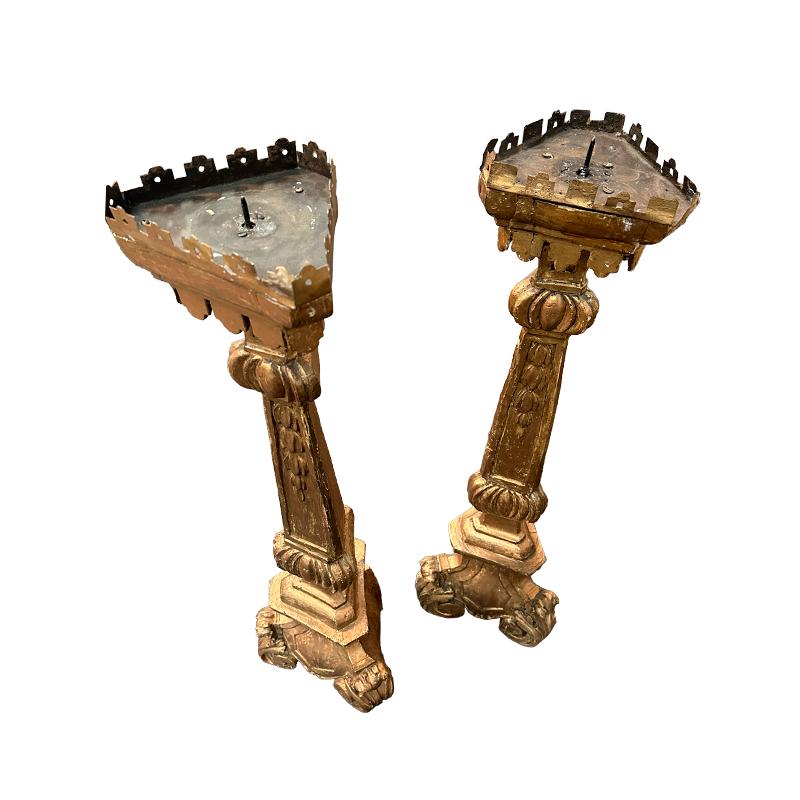Baroque Pair of Gilt Candlestick Prickets, 18th Century For Sale