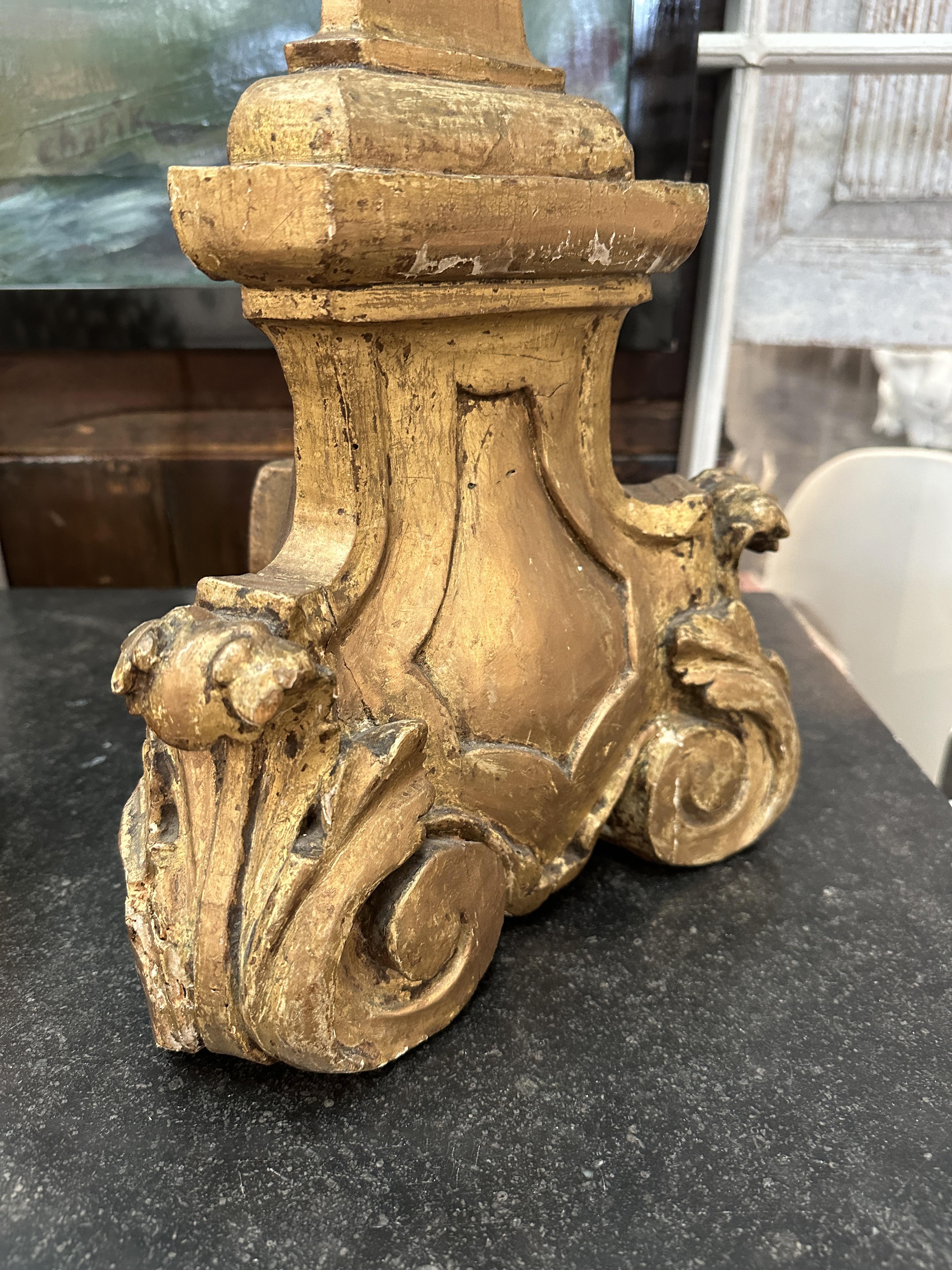 18th Century and Earlier Pair of Gilt Candlestick Prickets, 18th Century For Sale