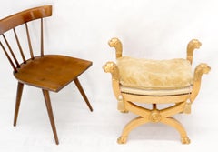 Pair of Gilt Carved Wood X-Bases Benches with Lion Head Finials