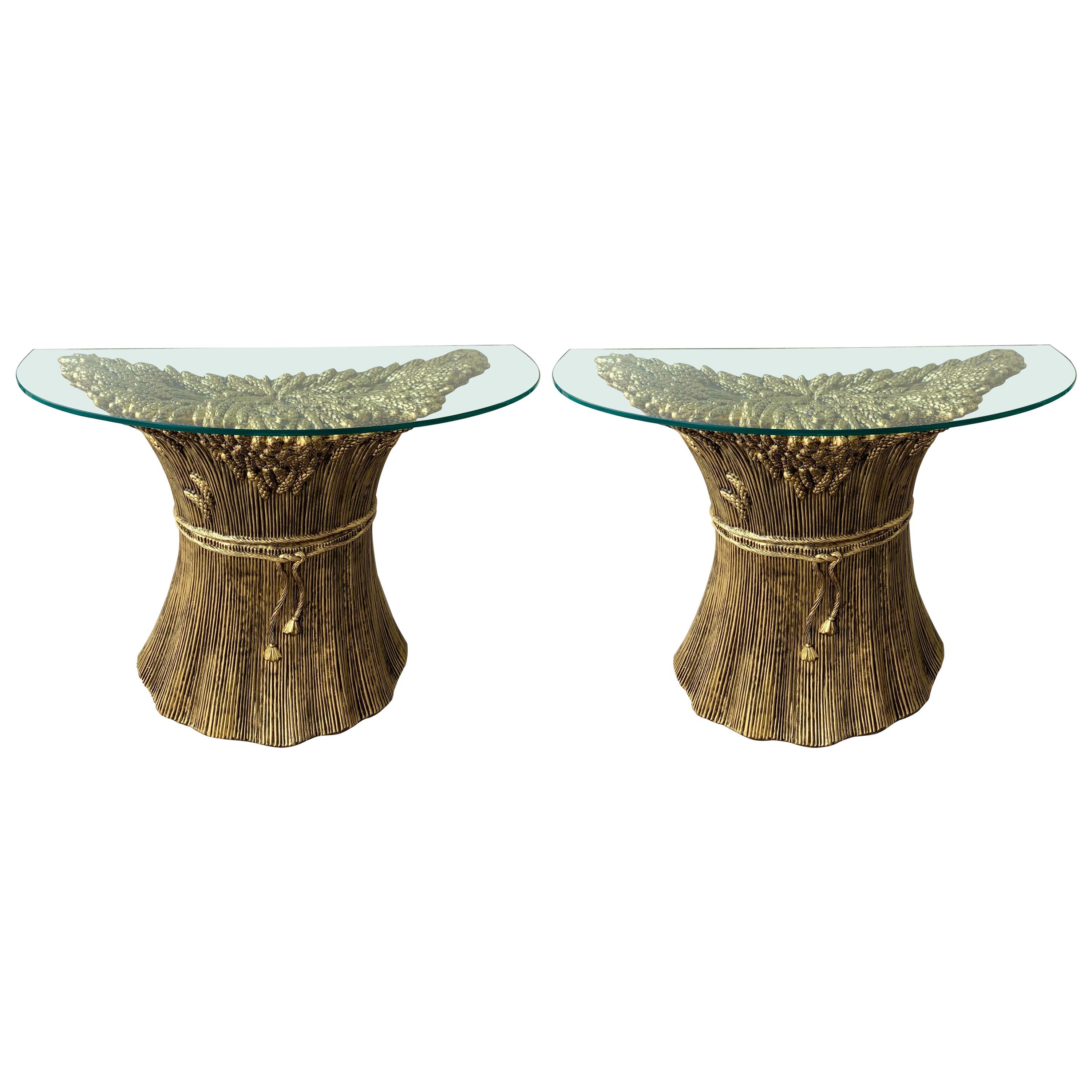 Pair of Gilt Ceramic Console ears of wheat by Panzeri. Italy, 1980s
