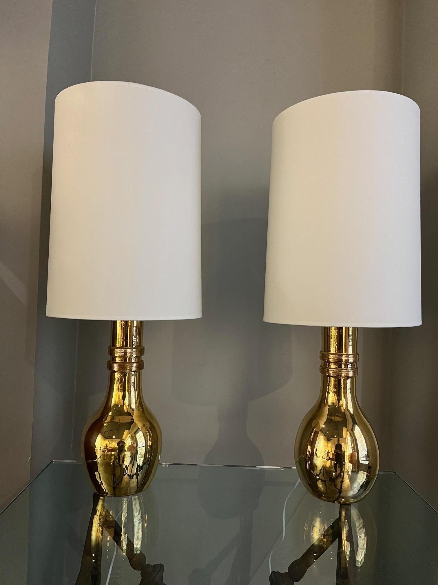 Mid-Century Modern Pair of gilt ceramic lamps by Bitossi  For Sale