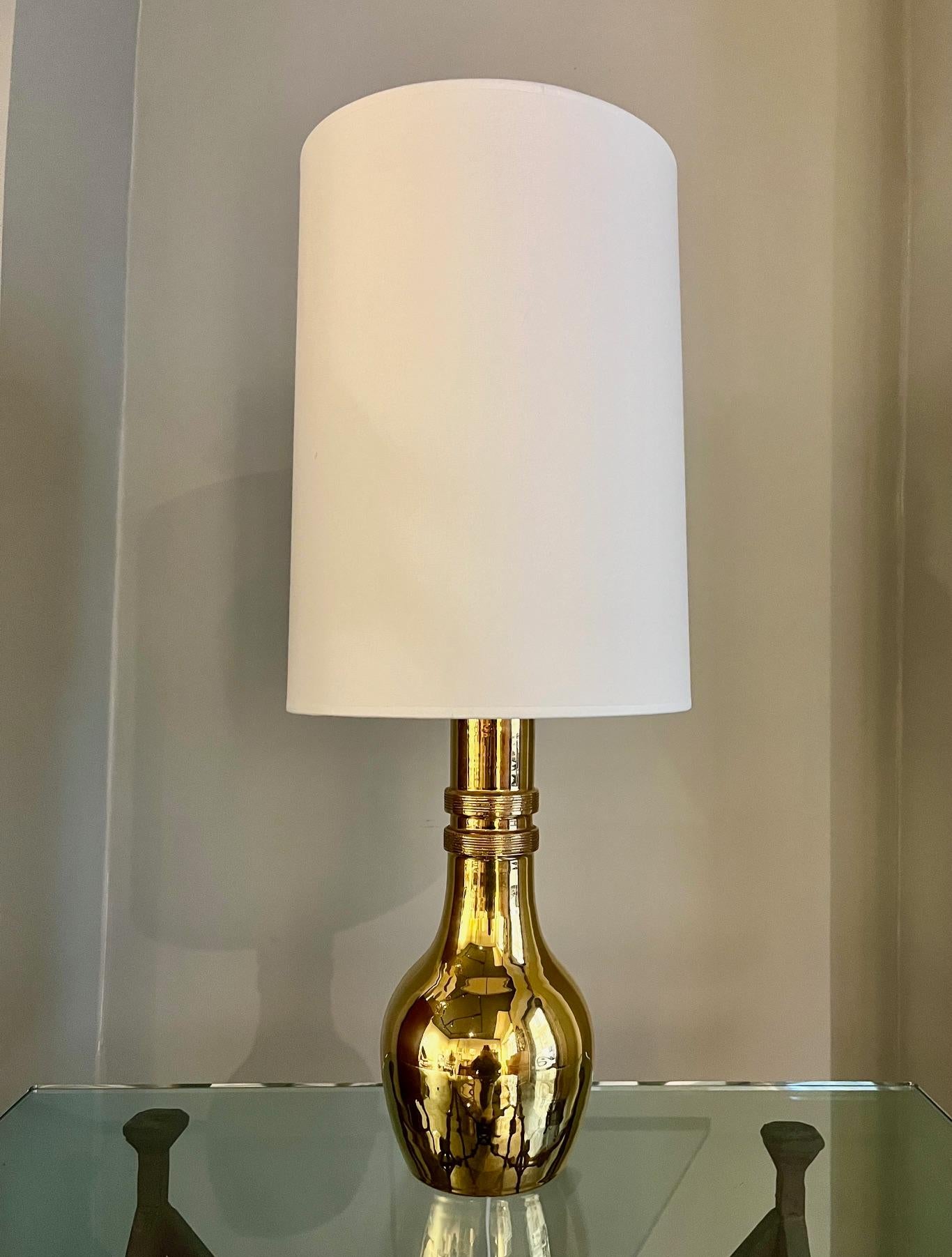 Pair of gilt ceramic lamps by Bitossi  In Good Condition For Sale In Paris, Ile-de-France