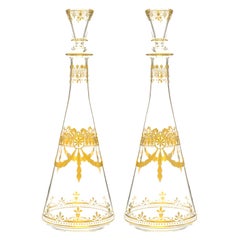 Antique Pair of Gilt Decorated Crystal Decanters by Baccarat