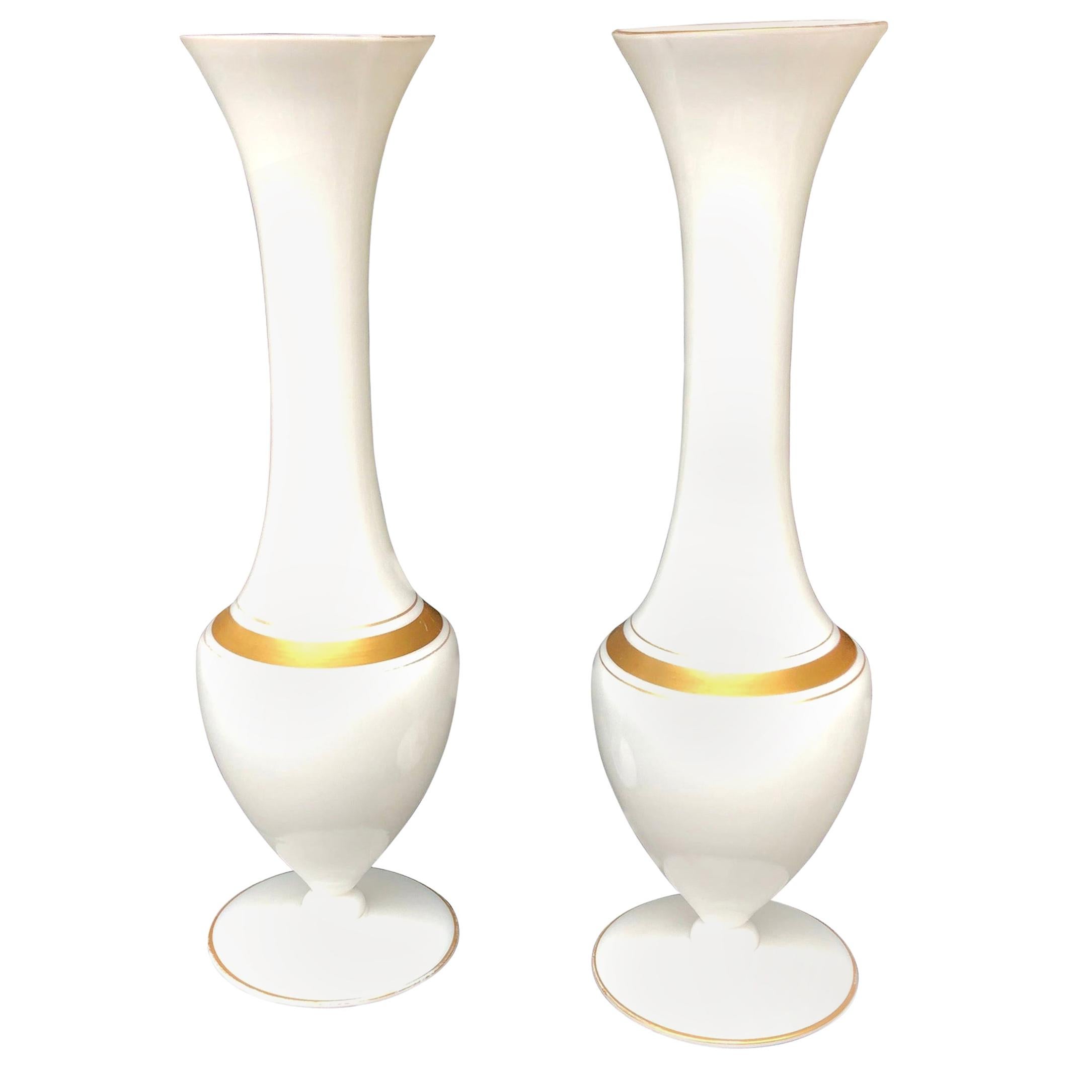 Pair of Gilt Decorated French Opaline Vases For Sale
