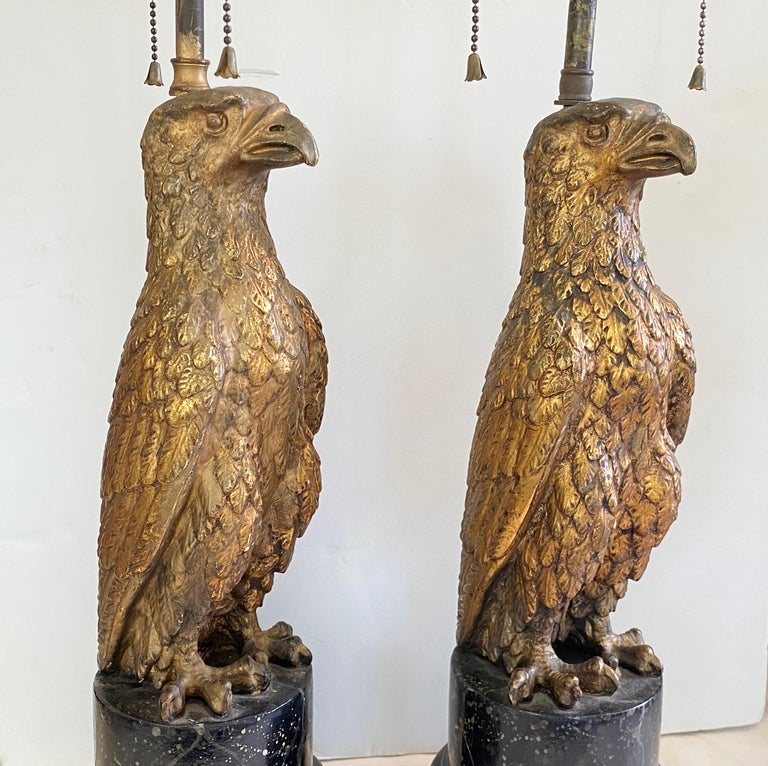 Pair of Gilt Eagle Lamps For Sale at 1stDibs
