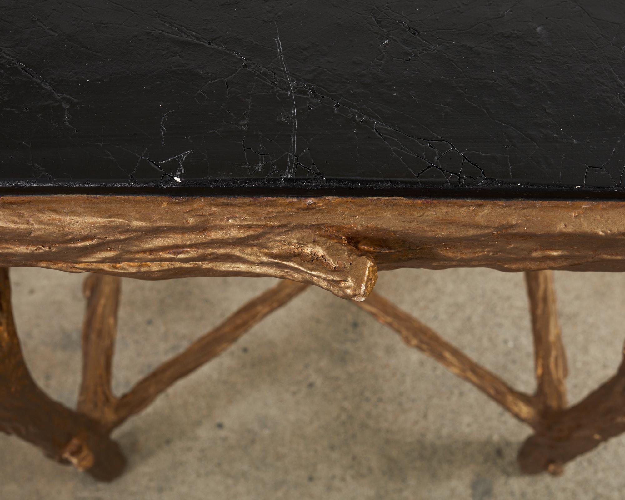Pair of Gilt Faux Bois Drink Tables with Faux Marble Tops For Sale 8