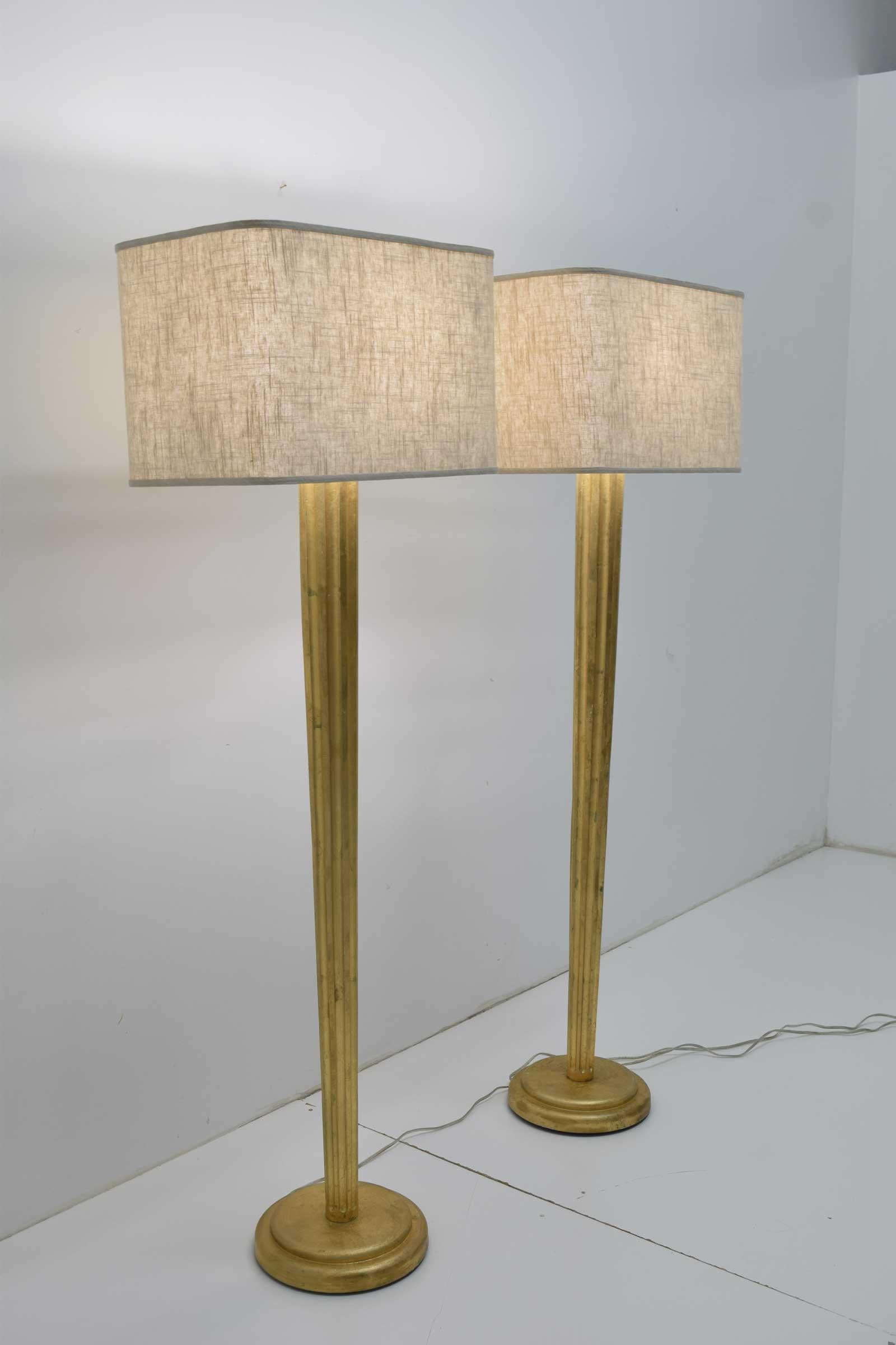 Pair of Gilt Floor Lamps In Good Condition In Dallas, TX