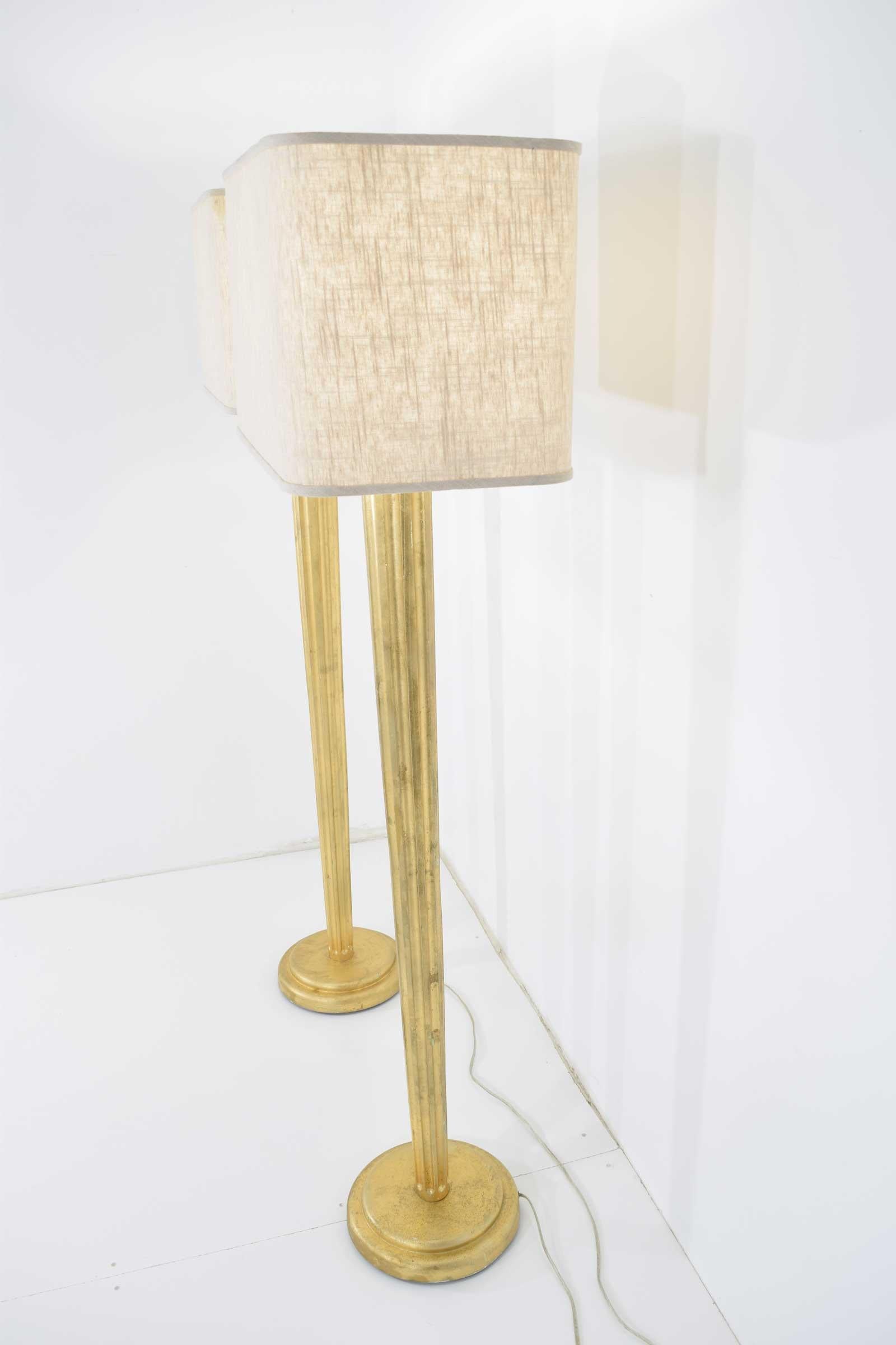 Contemporary Pair of Gilt Floor Lamps