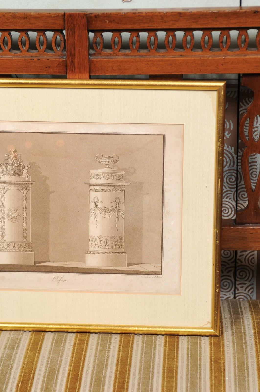 Pair of Gilt Framed Classical Engravings in Sepia Tones, Engraved by J. Spiegl For Sale 4