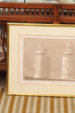 Pair of Gilt Framed Classical Engravings in Sepia Tones, Engraved by J. Spiegl