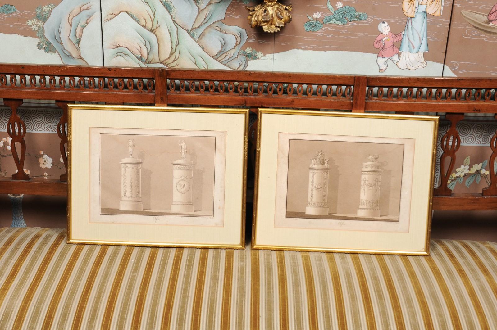 Pair of Gilt Framed Classical Engravings in Sepia Tones, Engraved by J. Spiegl For Sale 1