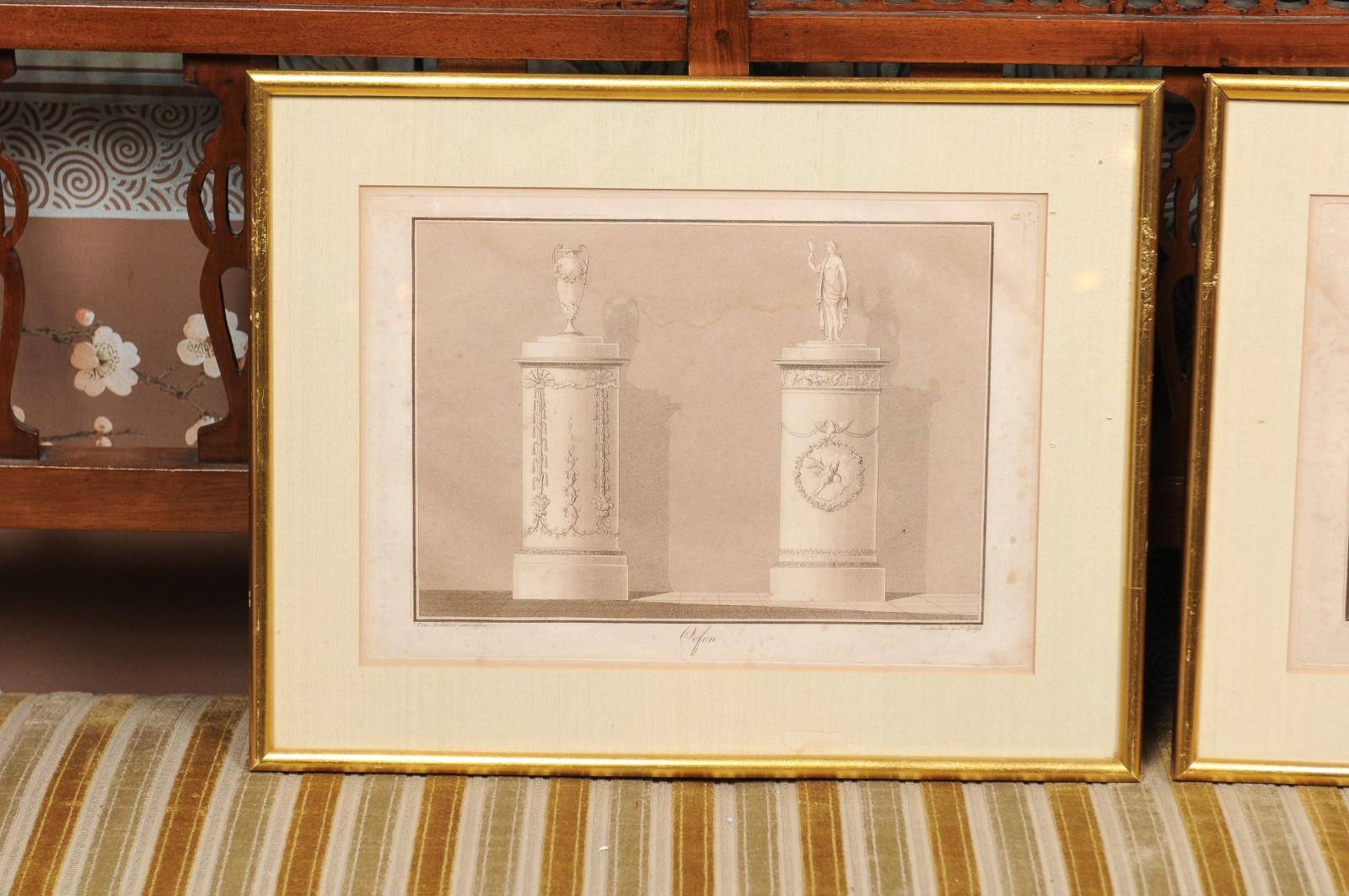 Pair of Gilt Framed Classical Engravings in Sepia Tones, Engraved by J. Spiegl For Sale 2