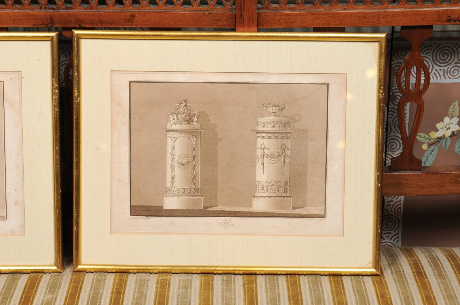 Pair of Gilt Framed Classical Engravings in Sepia Tones, Engraved by J. Spiegl For Sale 3