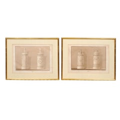 Pair of Gilt Framed Classical Engravings in Sepia Tones, Engraved by J. Spiegl