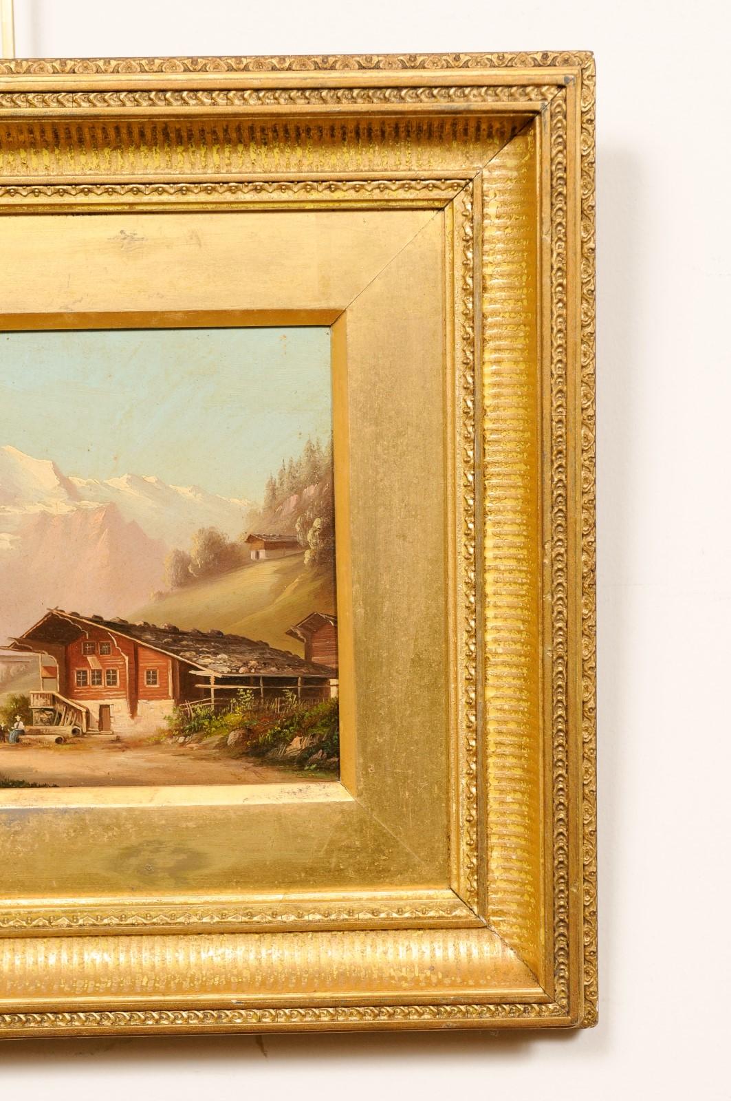 Paar vergoldete gerahmte Ölgemälde auf Karton-Landschaftsgemälde mit Bergsszenen, 19. Jahrhundert im Zustand „Gut“ im Angebot in Atlanta, GA