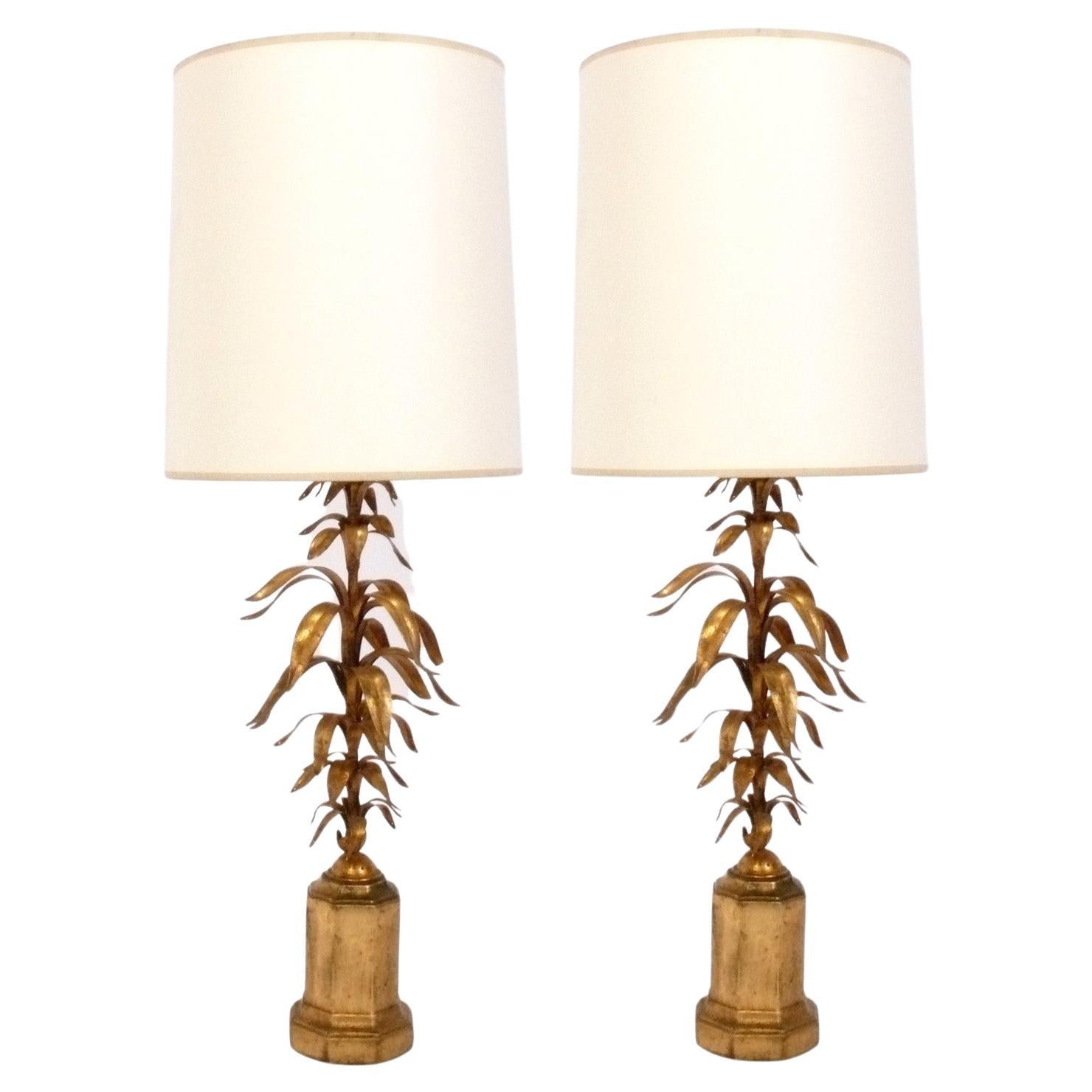 Pair of Gilt French Floriform Lamps attributed to Maison Bagues