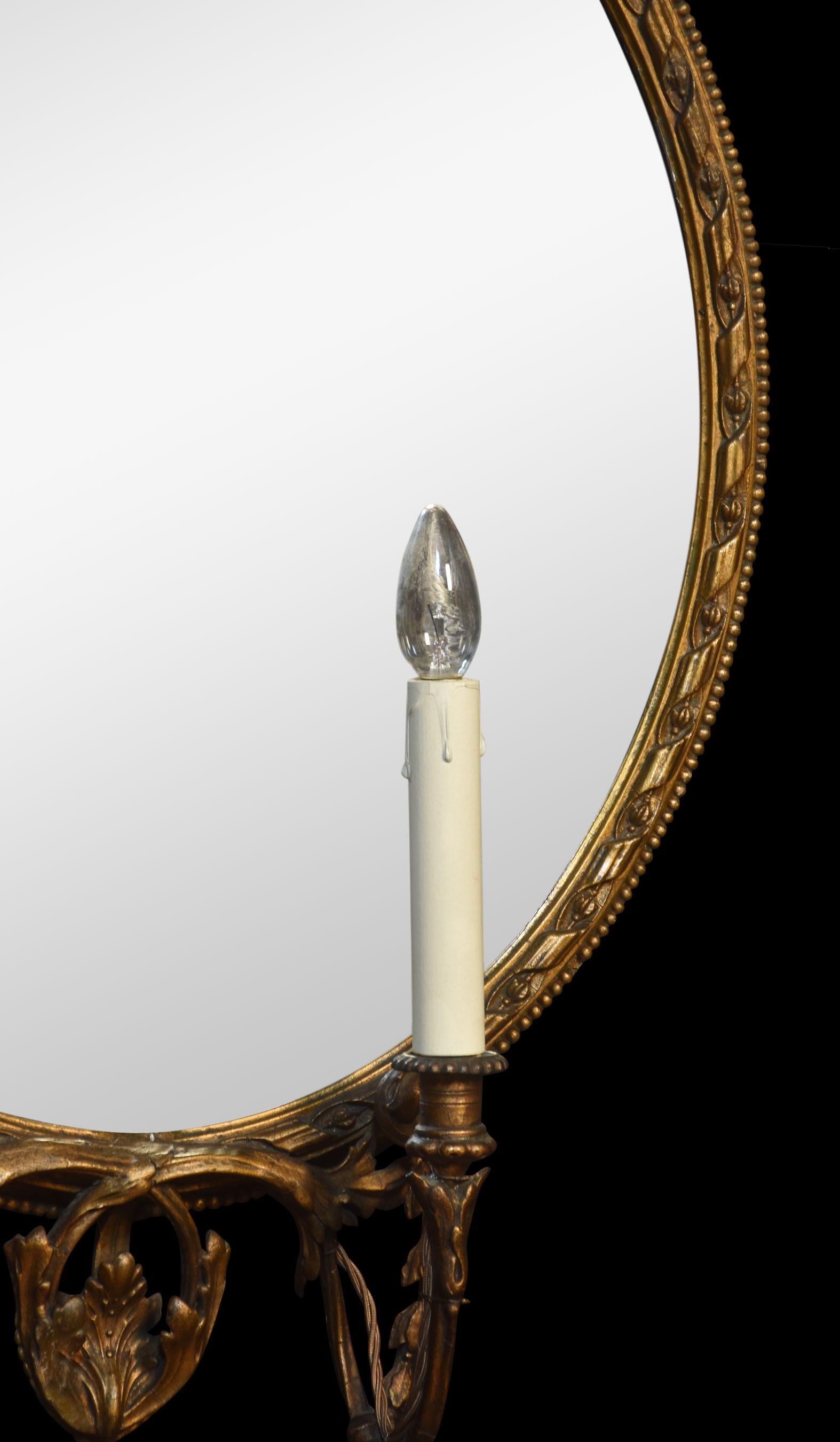 20th Century Pair of Gilt Girandole Wall Mirrors For Sale