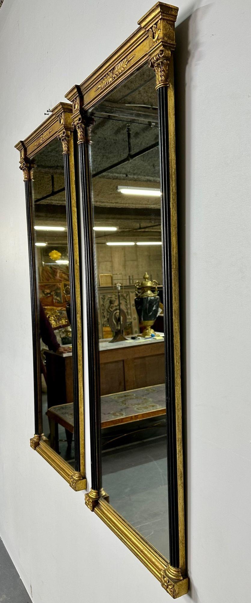Pair of Gilt Gold and Ebony Wall, Console or Pier Mirrors 9