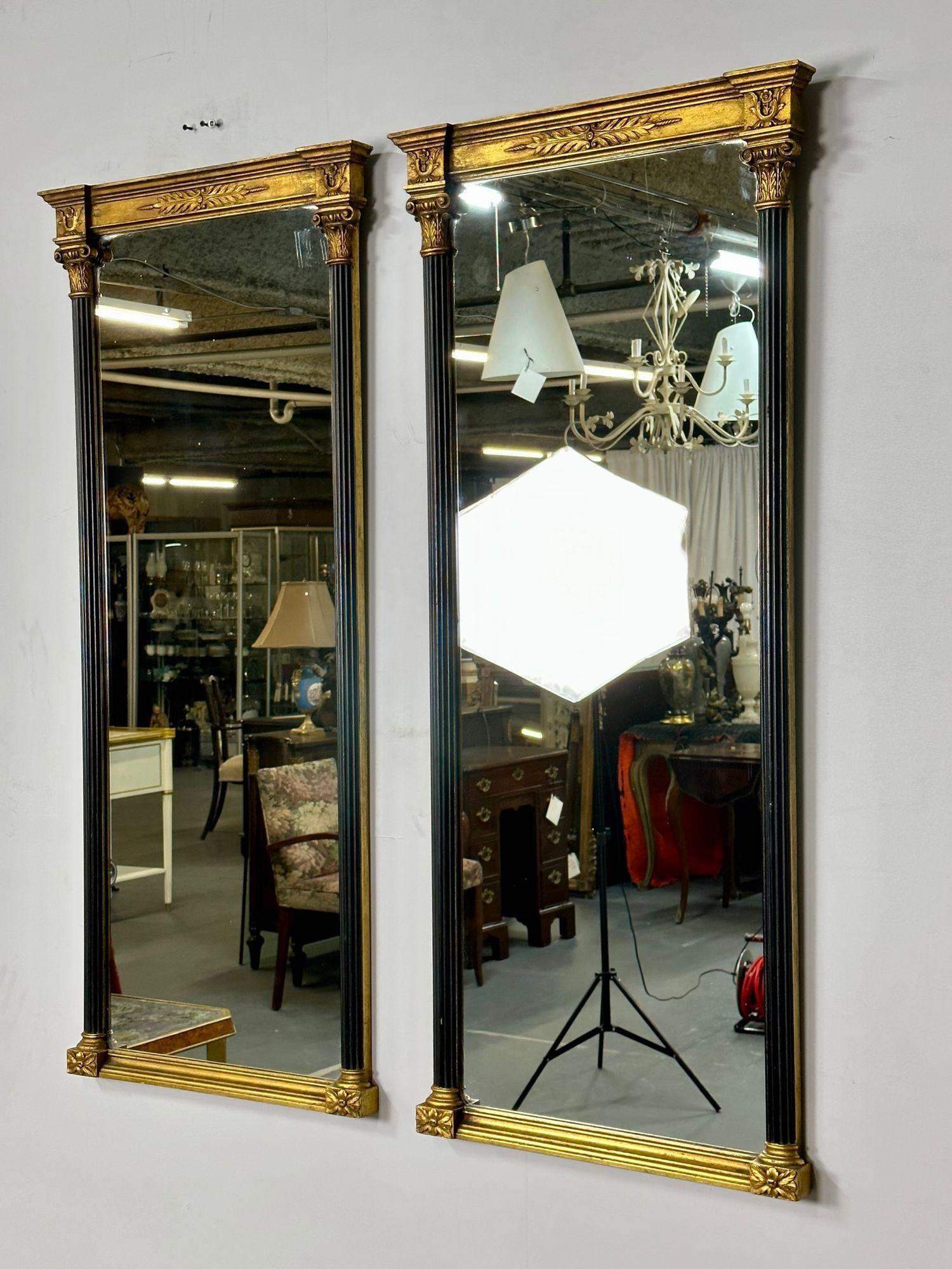 American Pair of Gilt Gold and Ebony Wall, Console or Pier Mirrors